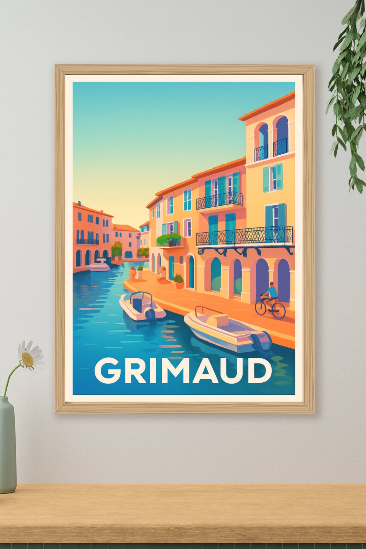 Affiche Grimaud — Charme provençal au bord de l'eau · poster d'art de Grimaud