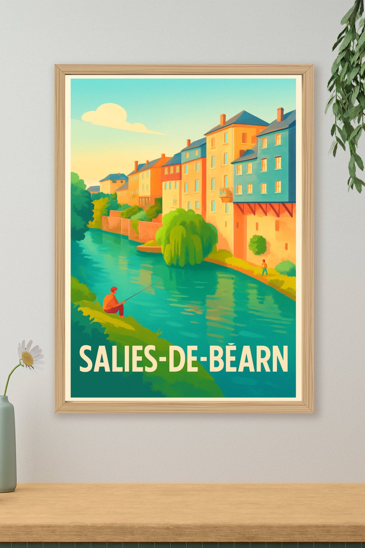 Affiche Salies-de-Béarn — Charme et quiétude au fil de l'eau · poster d'art de Salies-de-Béarn