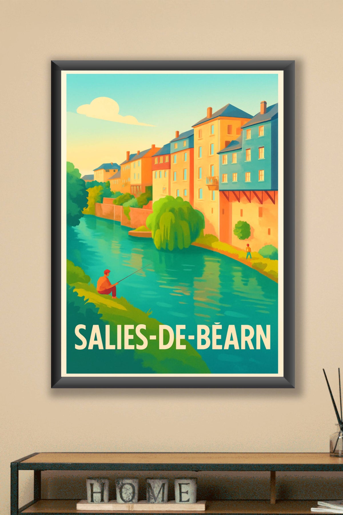 Affiche Salies-de-Béarn — Charme et quiétude au fil de l'eau · poster d'art de Salies-de-Béarn