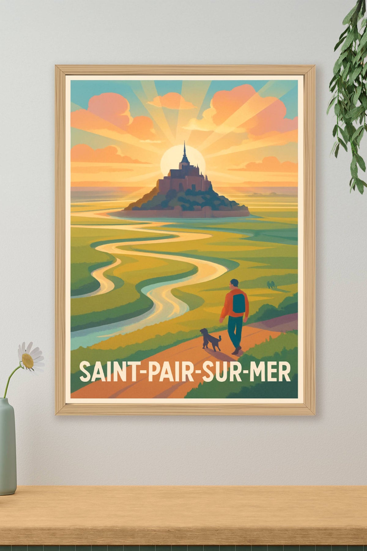 Affiche Saint-Pair-sur-Mer — L'évasion au coucher du soleil · poster d'art de Saint-Pair-sur-Mer