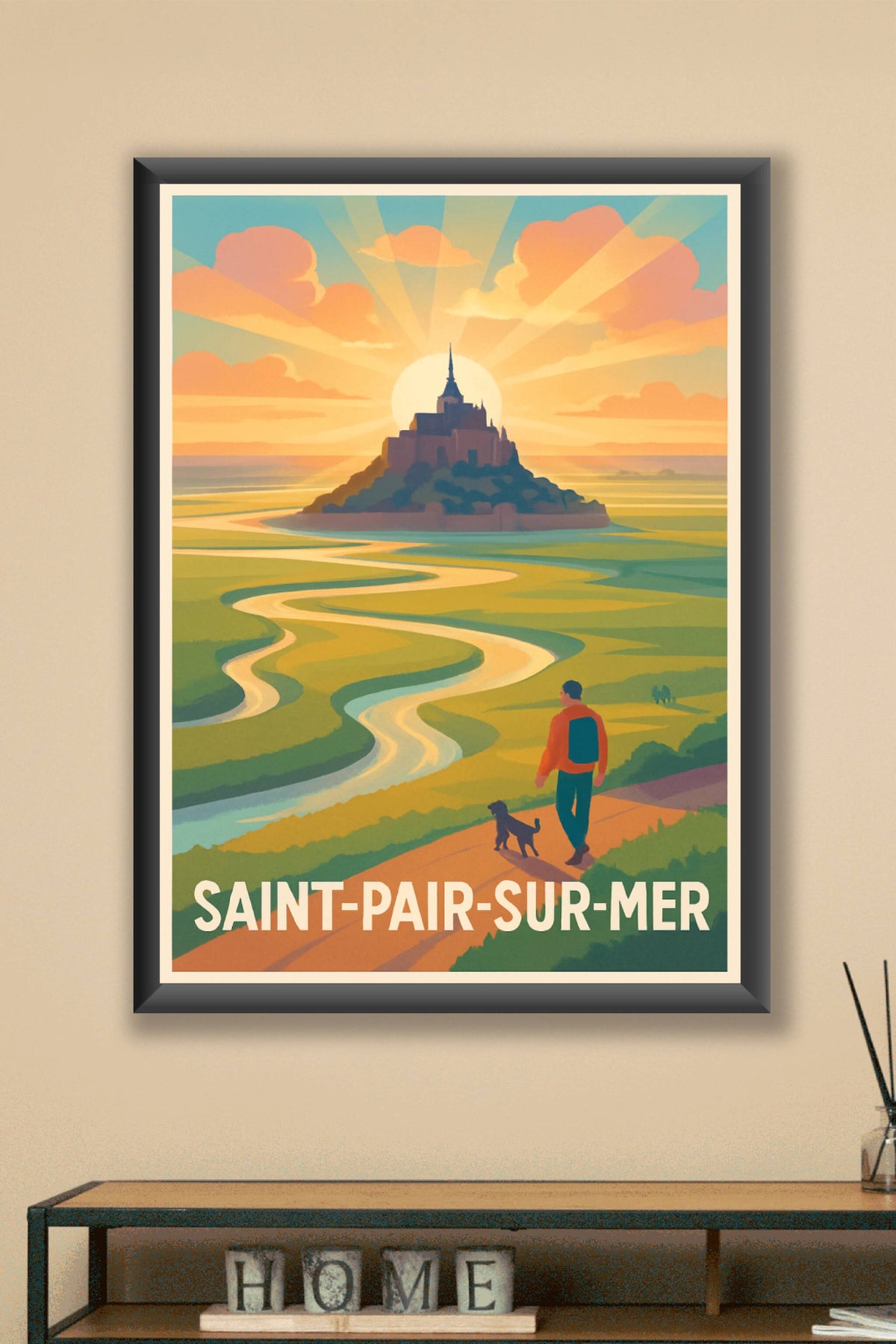 Affiche Saint-Pair-sur-Mer — L'évasion au coucher du soleil · poster d'art de Saint-Pair-sur-Mer