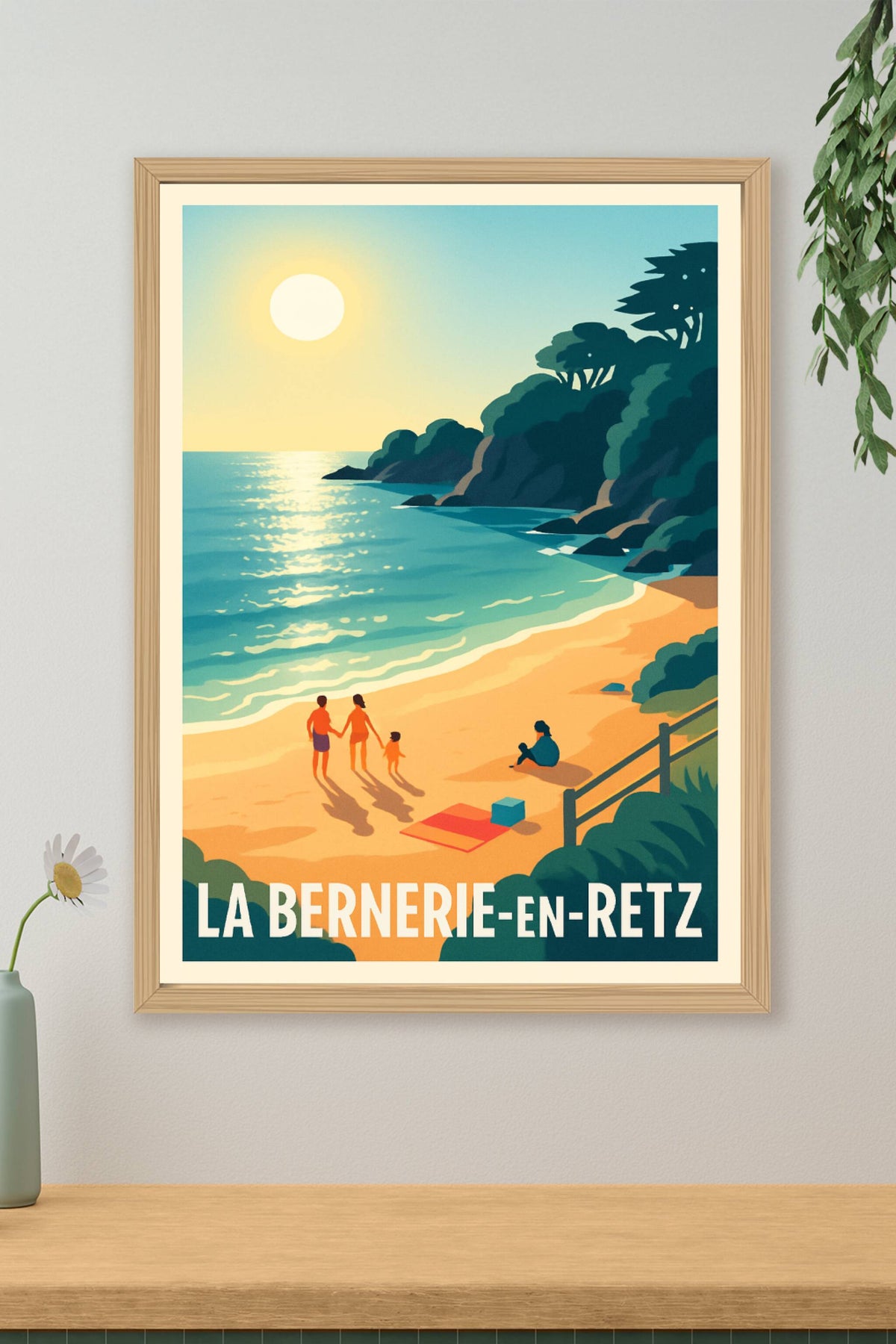 Affiche La Bernerie-en-Retz — Escapade en bord de mer au coucher du soleil · poster d'art de La Bernerie-en-Retz