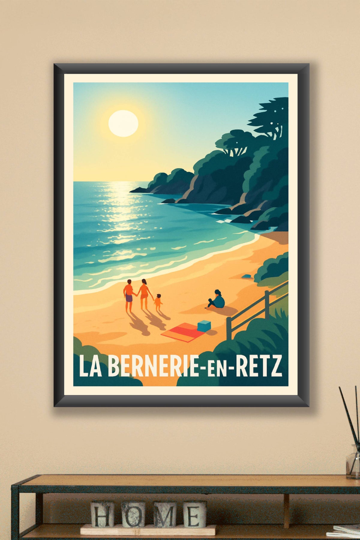 Affiche La Bernerie-en-Retz — Escapade en bord de mer au coucher du soleil · poster d'art de La Bernerie-en-Retz