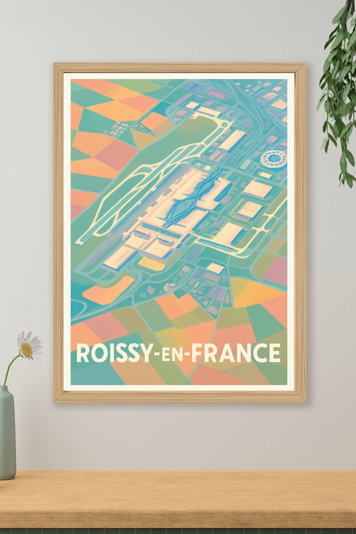 Affiche Roissy-en-France — Vue aérienne stylisée de l'aéroport · poster d'art de Roissy-en-France
