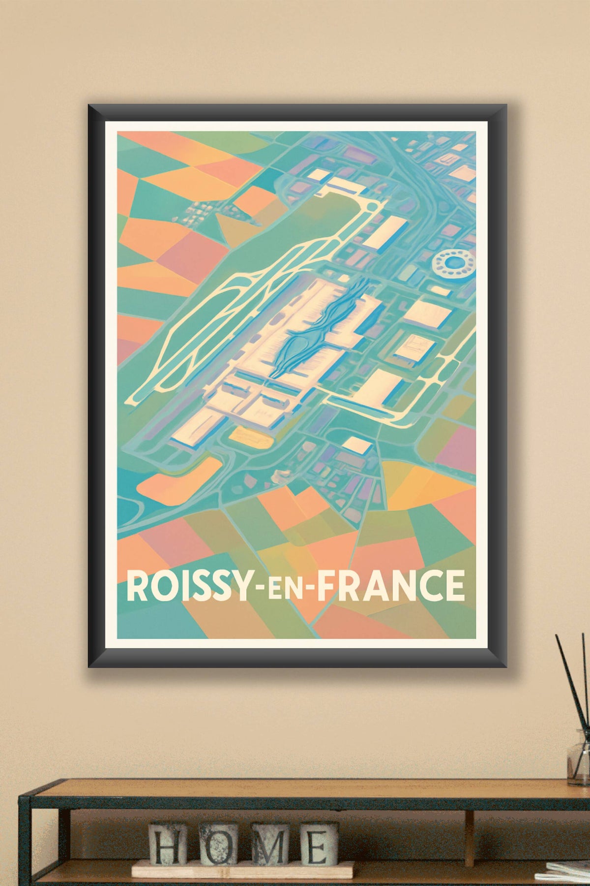 Affiche Roissy-en-France — Vue aérienne stylisée de l'aéroport · poster d'art de Roissy-en-France