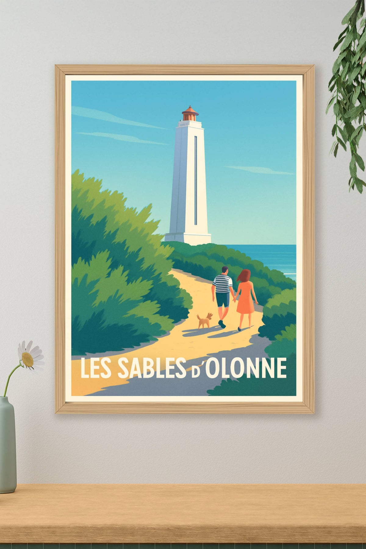 Affiche Les Sables d'Olonne — Promenade en bord de mer au phare · poster d'art de Les Sables d'Olonne