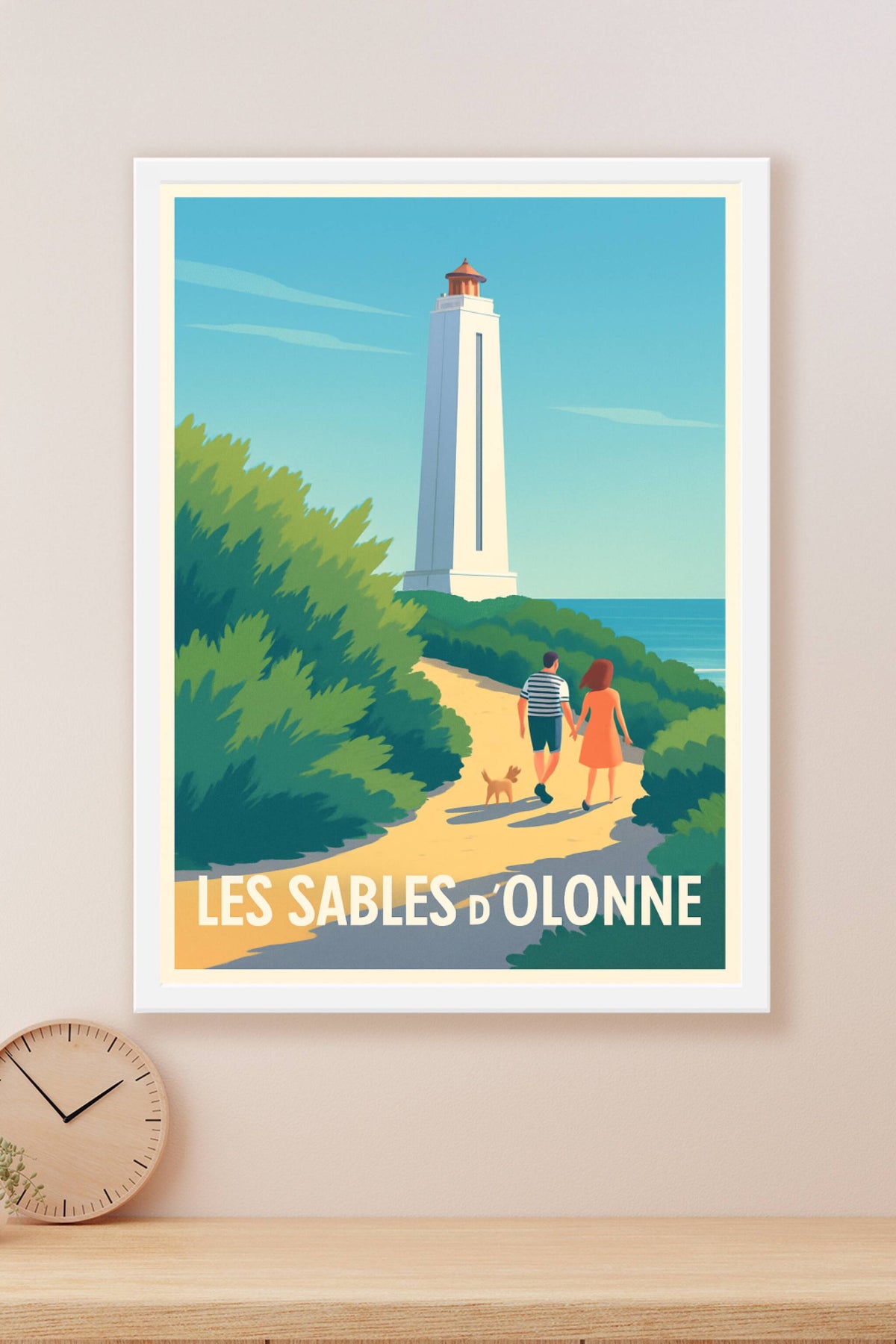 Affiche Les Sables d'Olonne — Promenade en bord de mer au phare · poster d'art de Les Sables d'Olonne