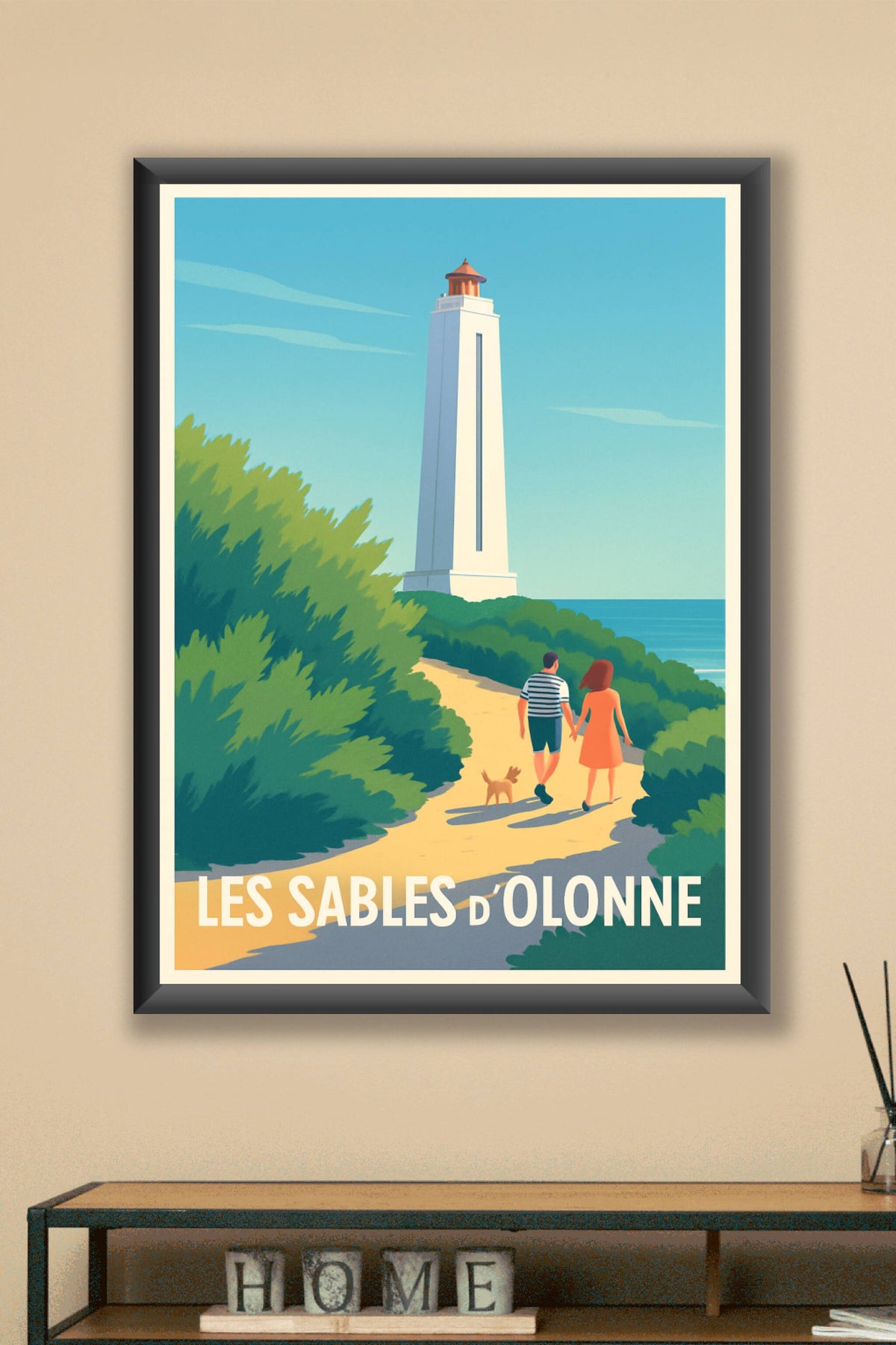 Affiche Les Sables d'Olonne — Promenade en bord de mer au phare · poster d'art de Les Sables d'Olonne