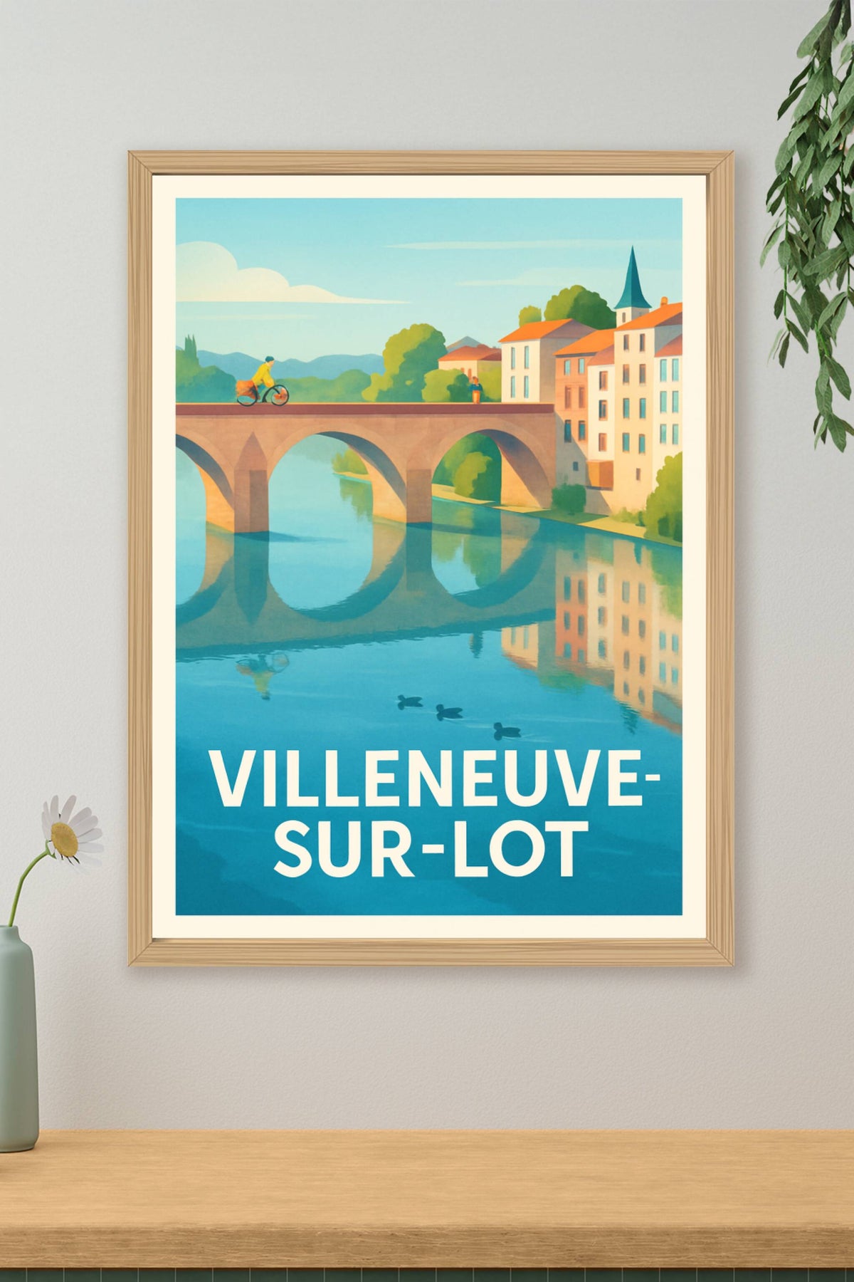 Affiche Villeneuve-sur-Lot — Évasion paisible entre rivière et ponts · poster d'art de Villeneuve-sur-Lot