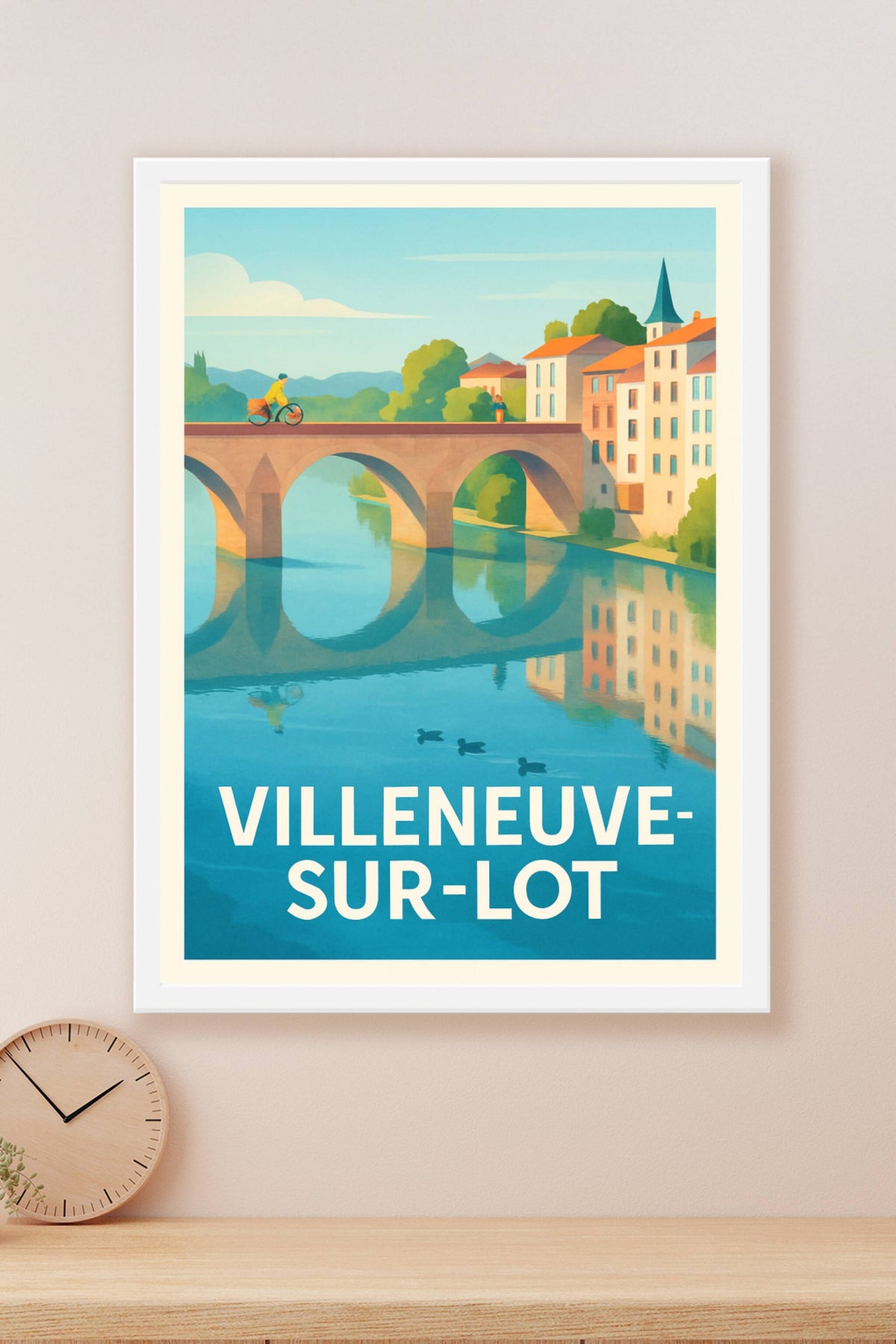 Affiche Villeneuve-sur-Lot — Évasion paisible entre rivière et ponts · poster d'art de Villeneuve-sur-Lot