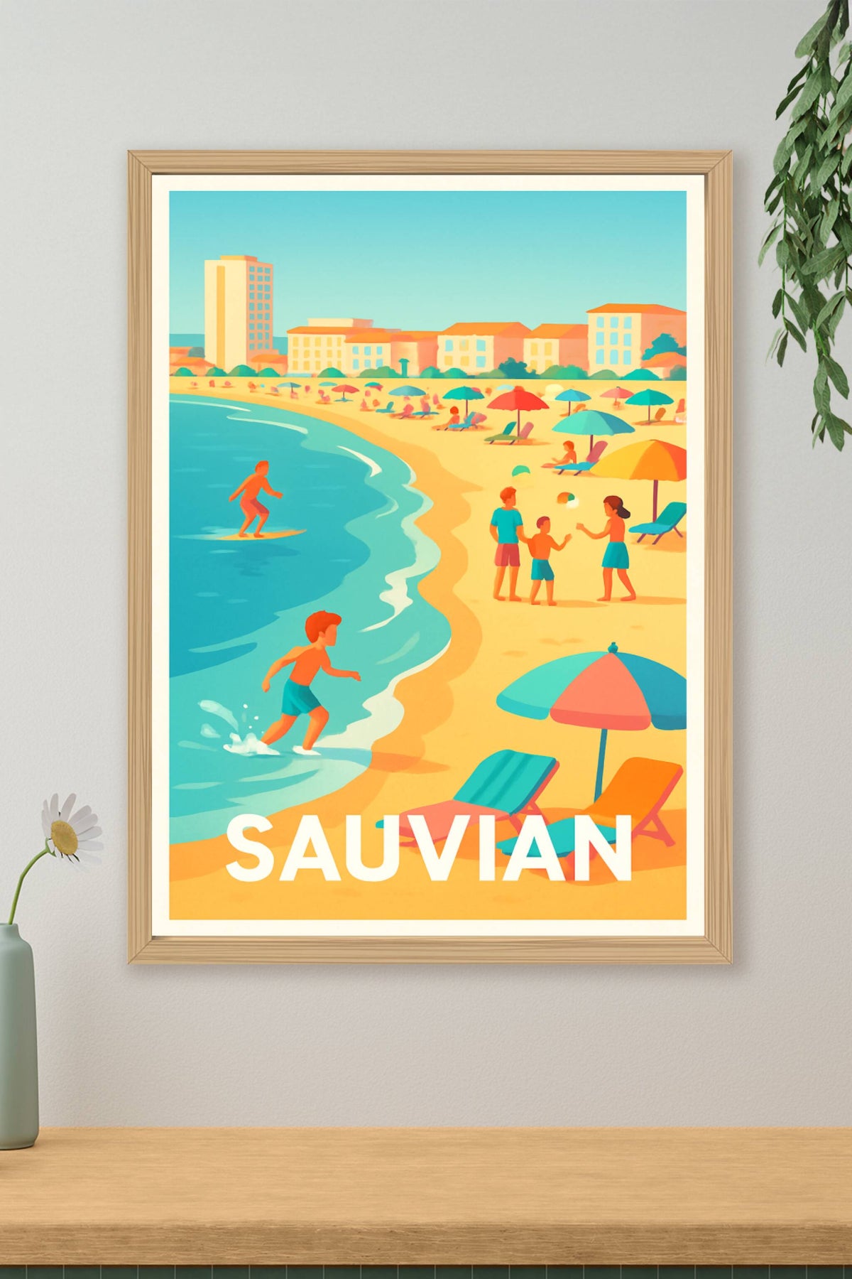 Affiche Sauvian — Échappée belle sur la plage ensoleillée · poster d'art de Sauvian