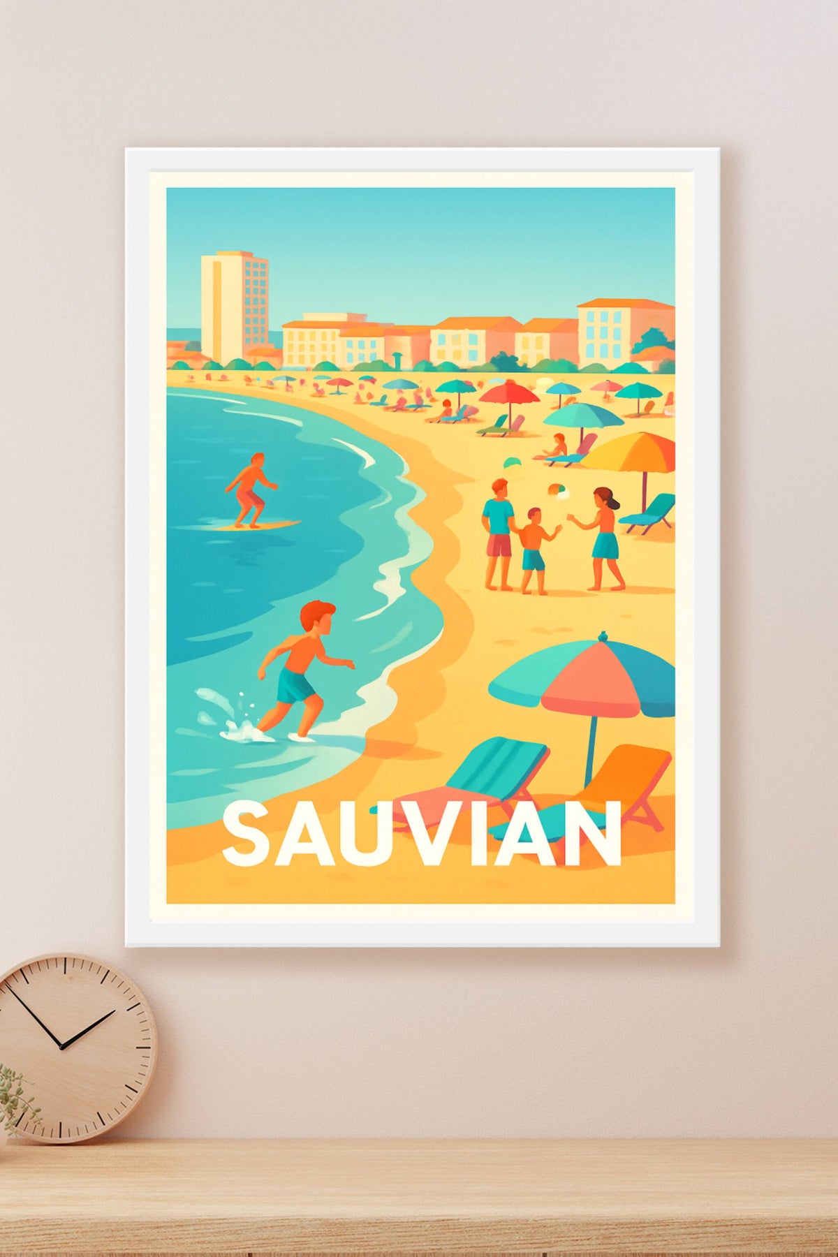 Affiche Sauvian — Échappée belle sur la plage ensoleillée · poster d'art de Sauvian