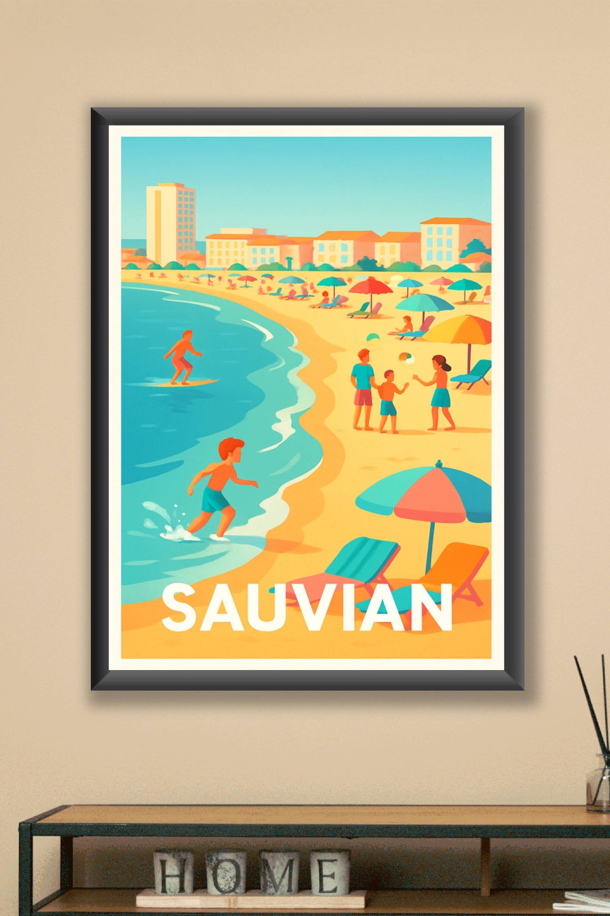 Affiche Sauvian — Échappée belle sur la plage ensoleillée · poster d'art de Sauvian