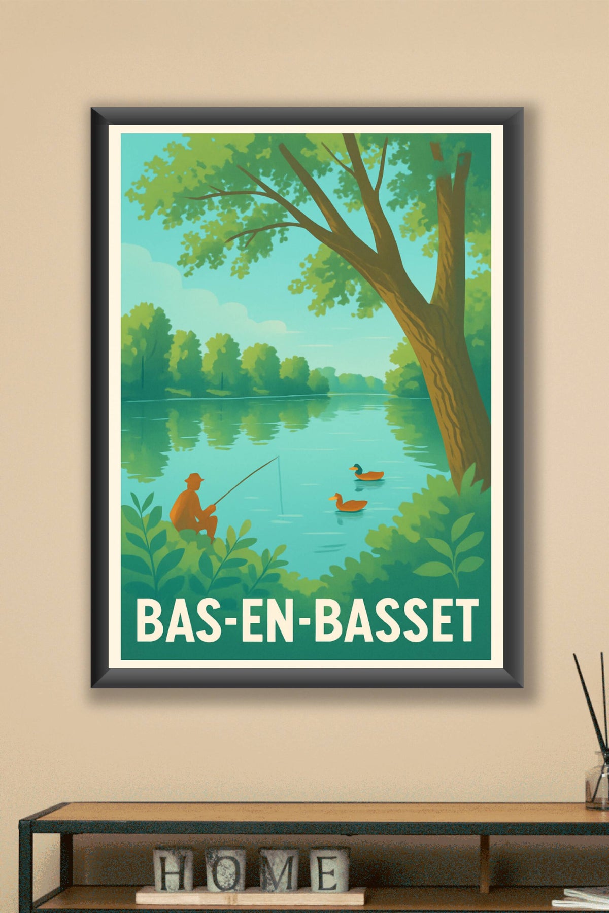 Affiche Bas-en-Basset — Tranquillité au bord de l'eau · poster d'art de Bas-en-Basset