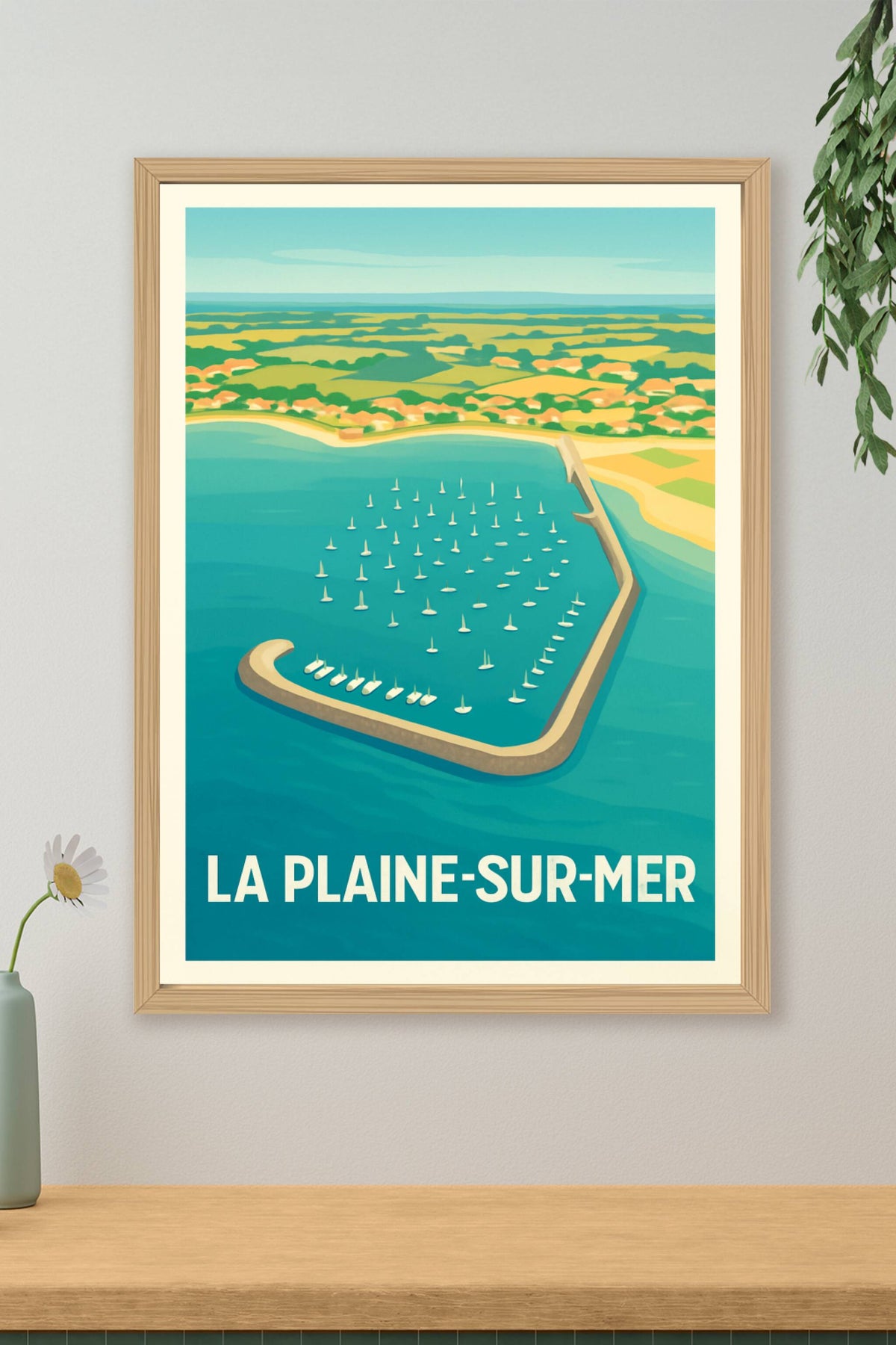 Affiche La Plaine-sur-Mer — Vue aérienne d'un port pittoresque · poster d'art de La Plaine-sur-Mer