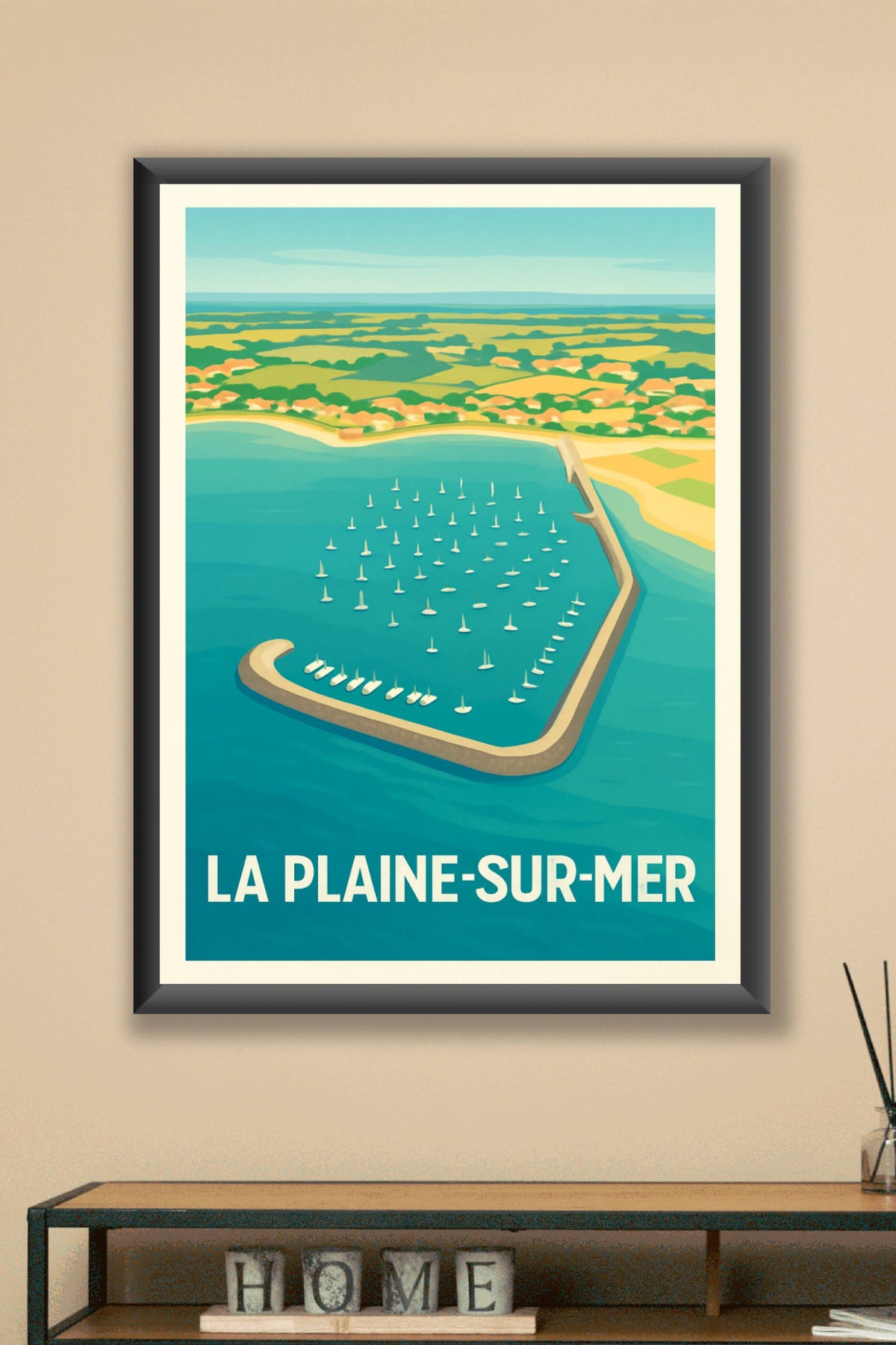Affiche La Plaine-sur-Mer — Vue aérienne d'un port pittoresque · poster d'art de La Plaine-sur-Mer