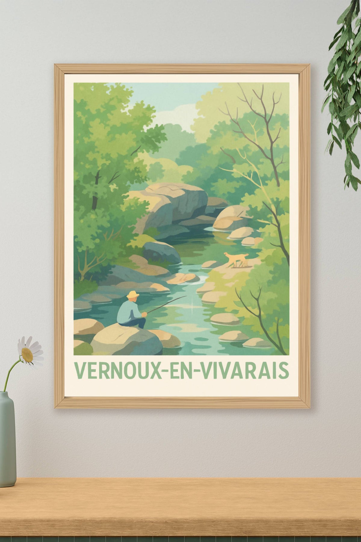 Affiche Vernoux-en-Vivarais — Sérénité au fil de l'eau · poster d'art de Vernoux-en-Vivarais