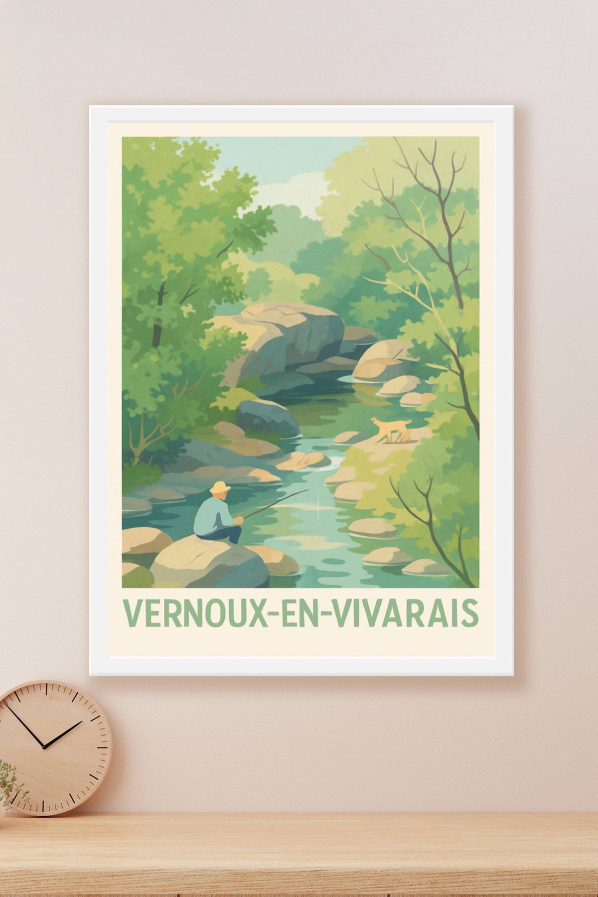 Affiche Vernoux-en-Vivarais — Sérénité au fil de l'eau · poster d'art de Vernoux-en-Vivarais