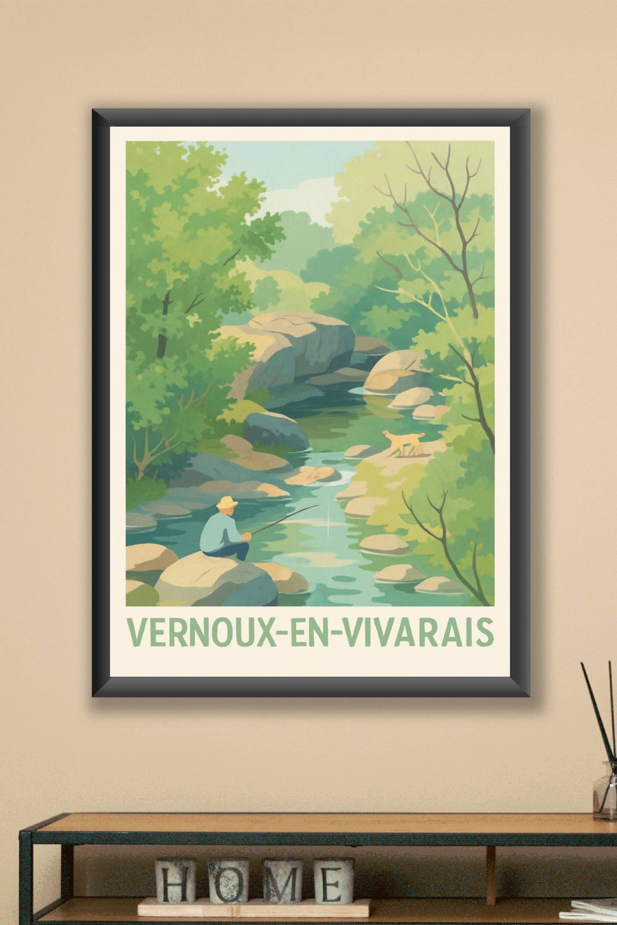 Affiche Vernoux-en-Vivarais — Sérénité au fil de l'eau · poster d'art de Vernoux-en-Vivarais