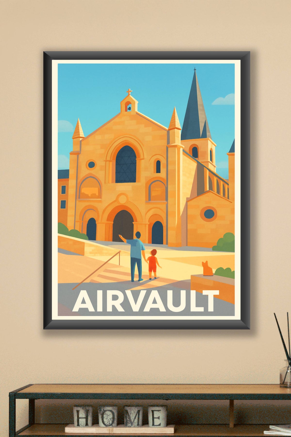 Affiche Airvault — Lumières dorées et patrimoine historique · poster d'art de Airvault