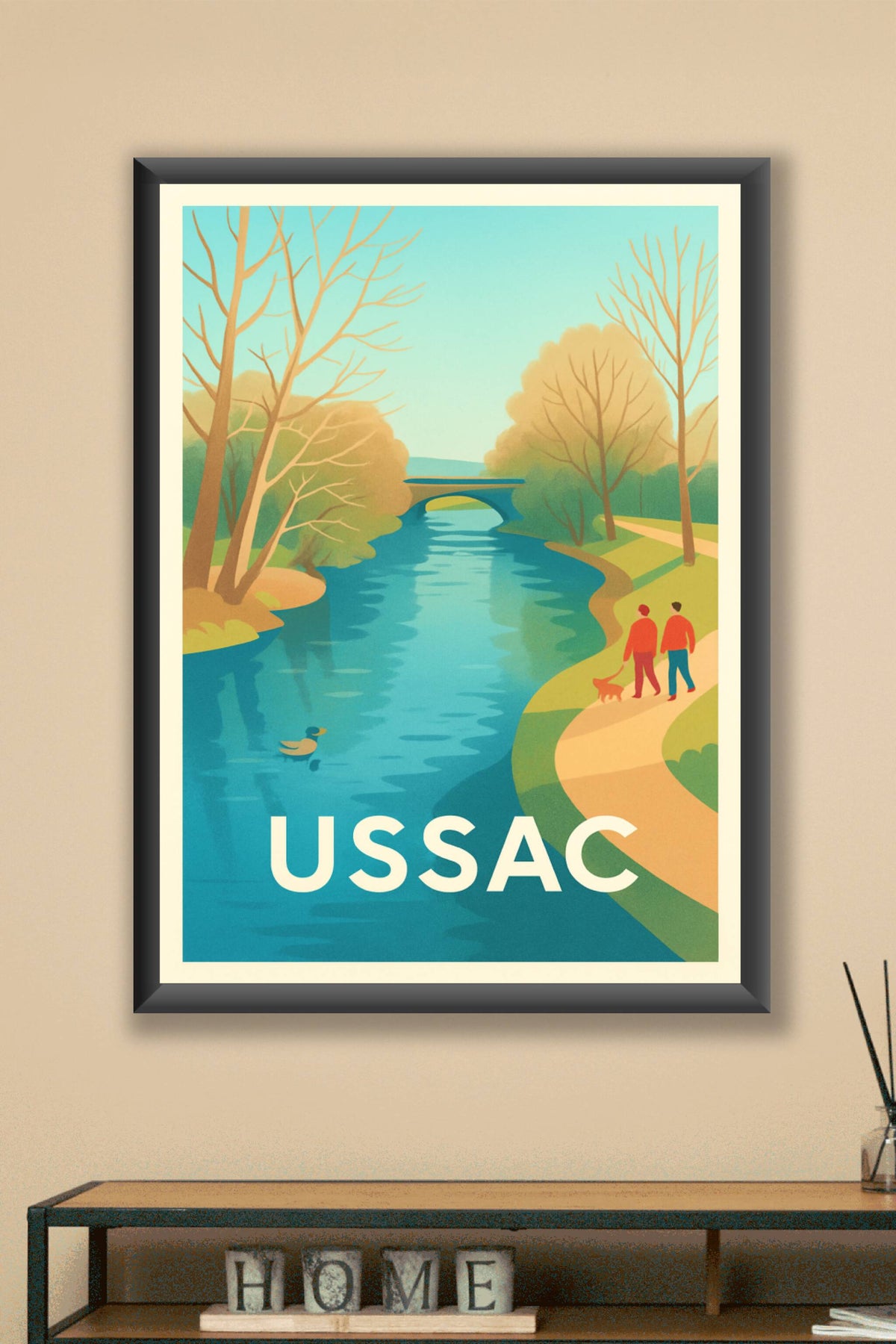 Affiche Ussac — Promenade au bord de l'eau · poster d'art de Ussac