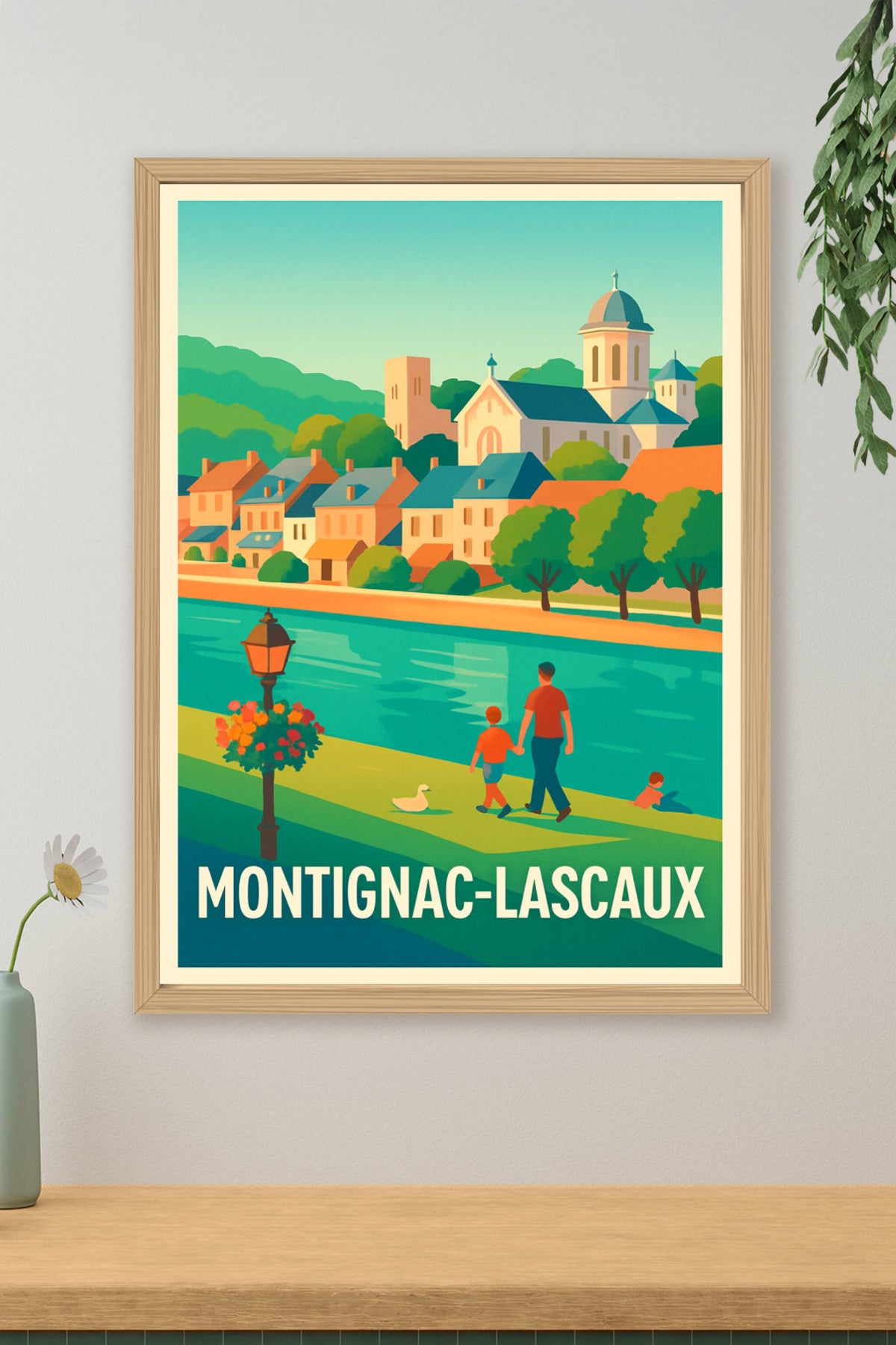 Affiche Montignac-Lascaux — Charme d'une balade au bord de l'eau · poster d'art de Montignac-Lascaux