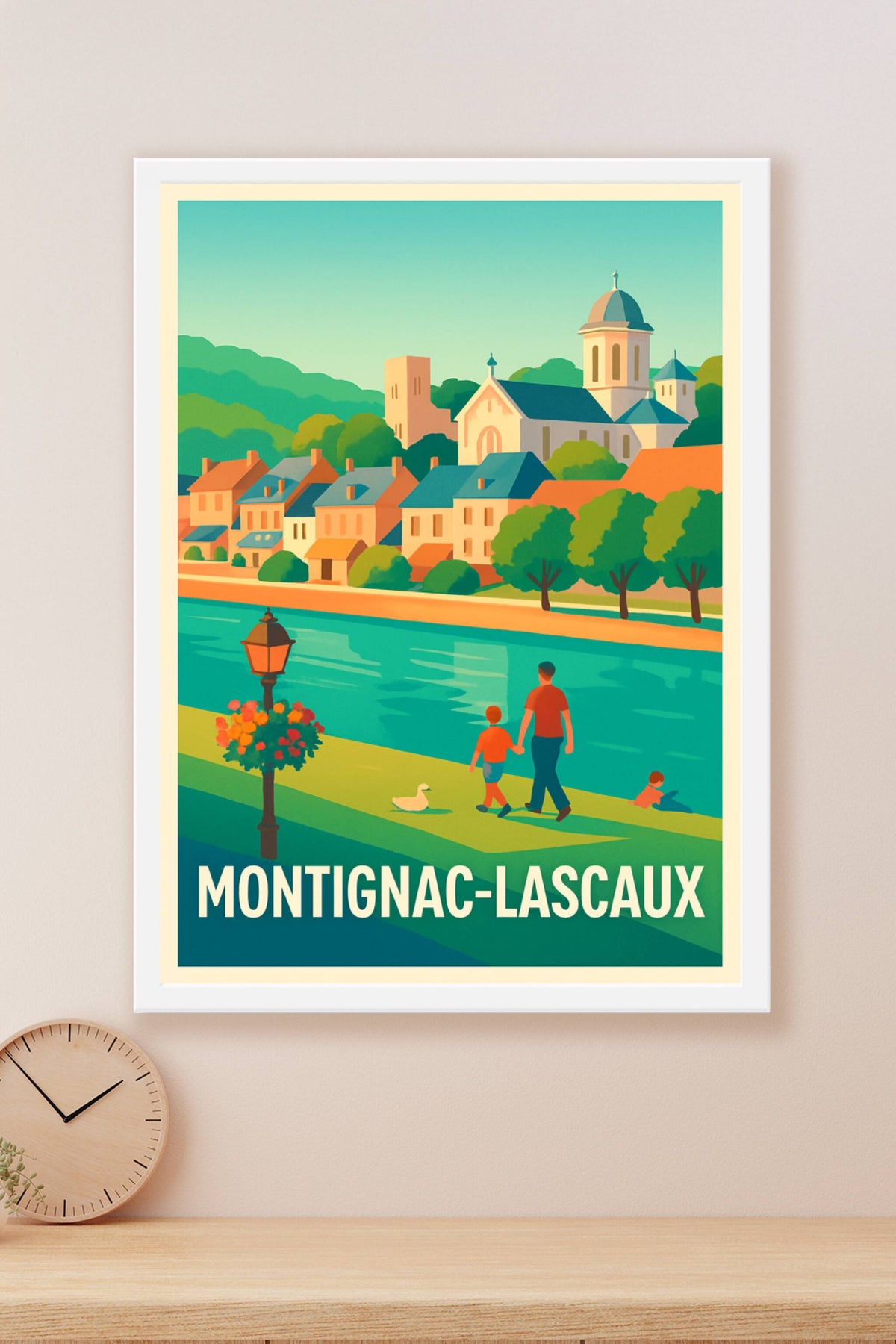 Affiche Montignac-Lascaux — Charme d'une balade au bord de l'eau · poster d'art de Montignac-Lascaux