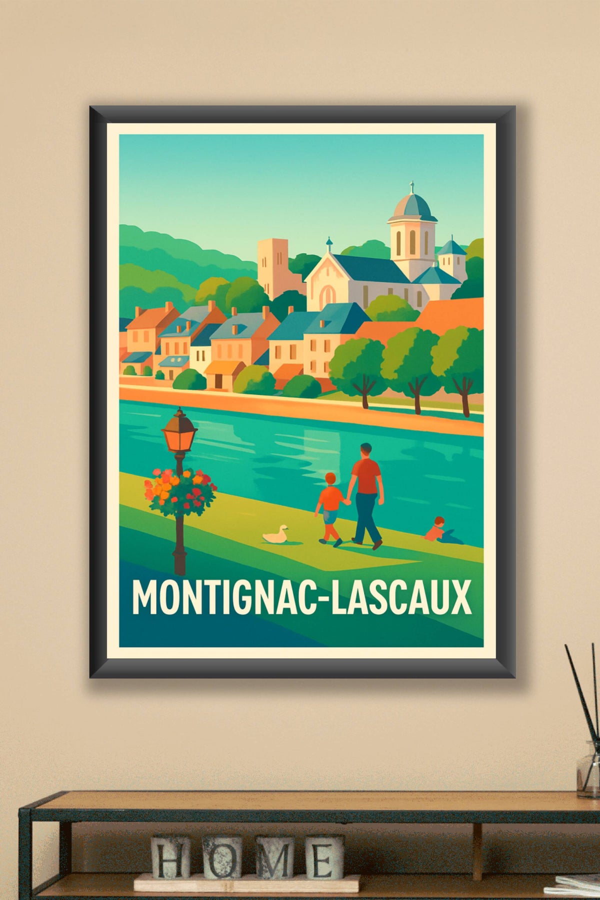 Affiche Montignac-Lascaux — Charme d'une balade au bord de l'eau · poster d'art de Montignac-Lascaux