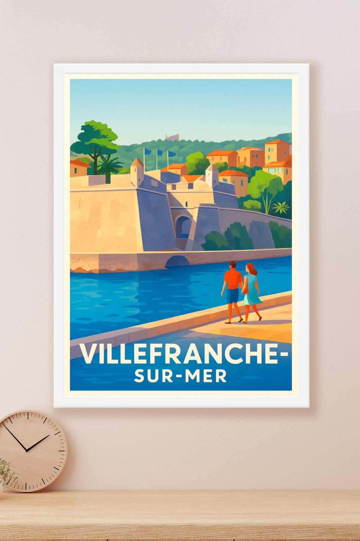 Affiche Villefranche-sur-Mer — Promenade au bord de l'eau en Côte d'Azur · poster d'art de Villefranche-sur-Mer