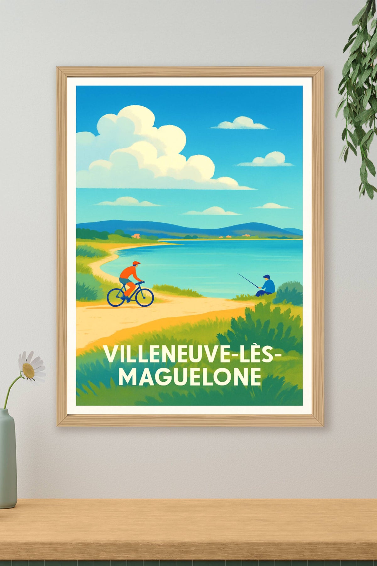 Affiche Villeneuve-lès-Maguelone — Escapade nature au bord de l'eau · poster d'art de Villeneuve-lès-Maguelone