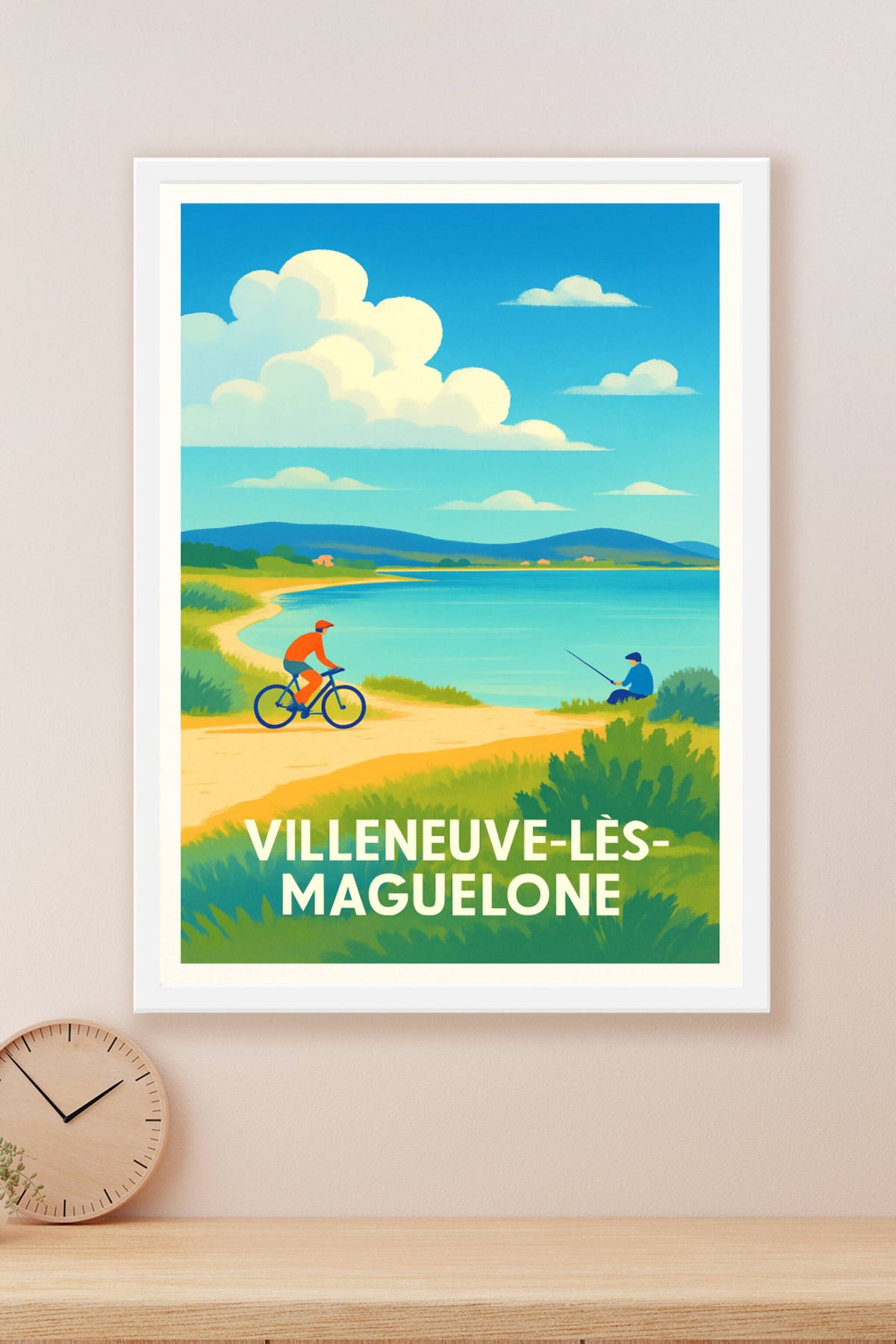 Affiche Villeneuve-lès-Maguelone — Escapade nature au bord de l'eau · poster d'art de Villeneuve-lès-Maguelone