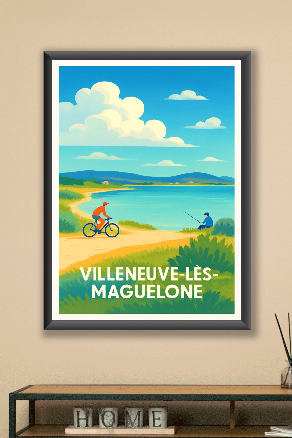 Affiche Villeneuve-lès-Maguelone — Escapade nature au bord de l'eau · poster d'art de Villeneuve-lès-Maguelone