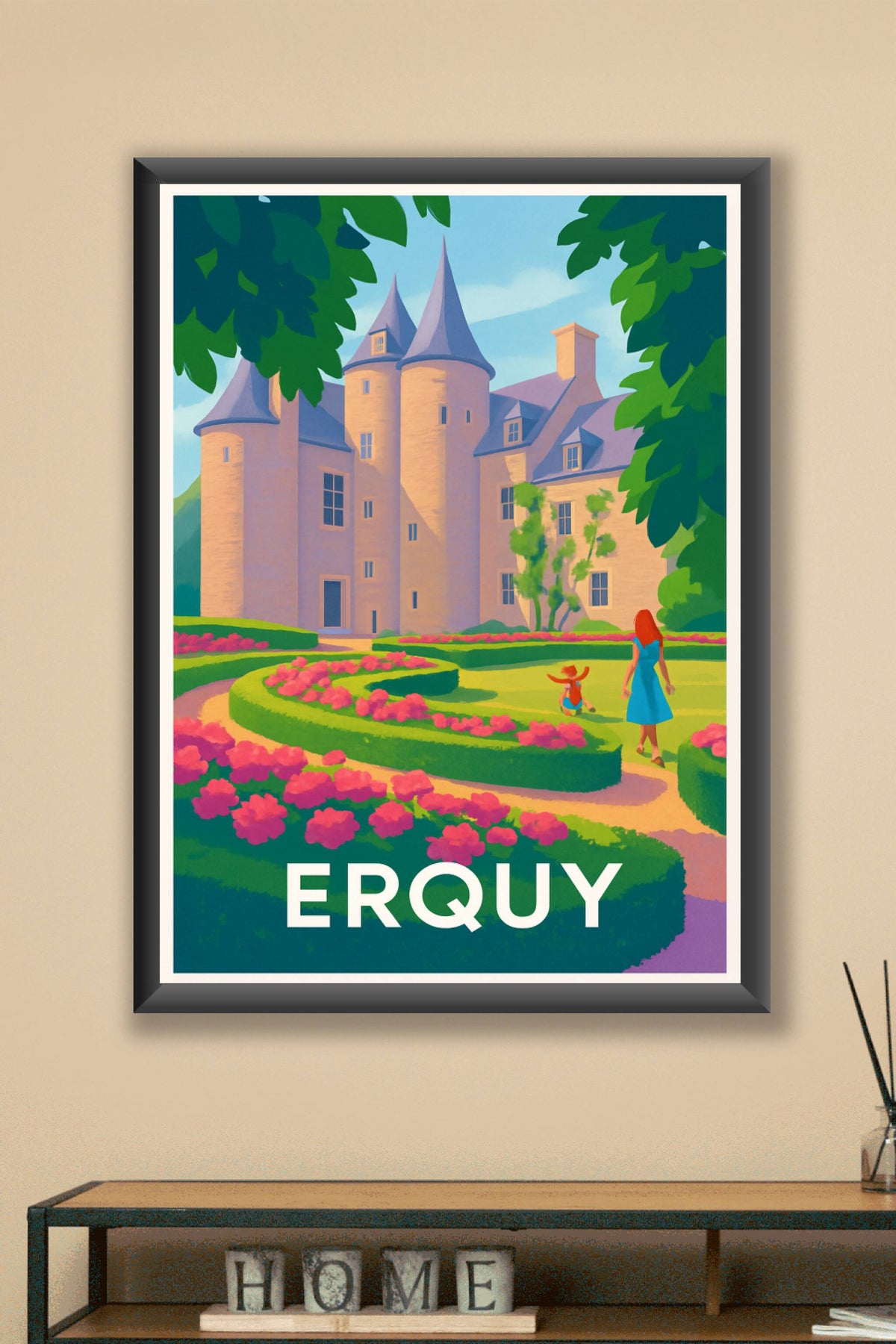 Affiche Erquy — L'élégance intemporelle du château et de ses jardins · poster d'art de Erquy