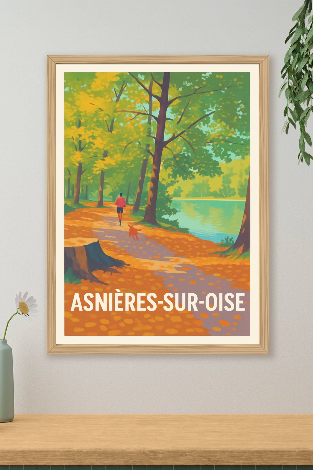 Affiche Asnières-sur-Oise — Promenade en forêt au bord de l'eau · poster d'art de Asnières-sur-Oise