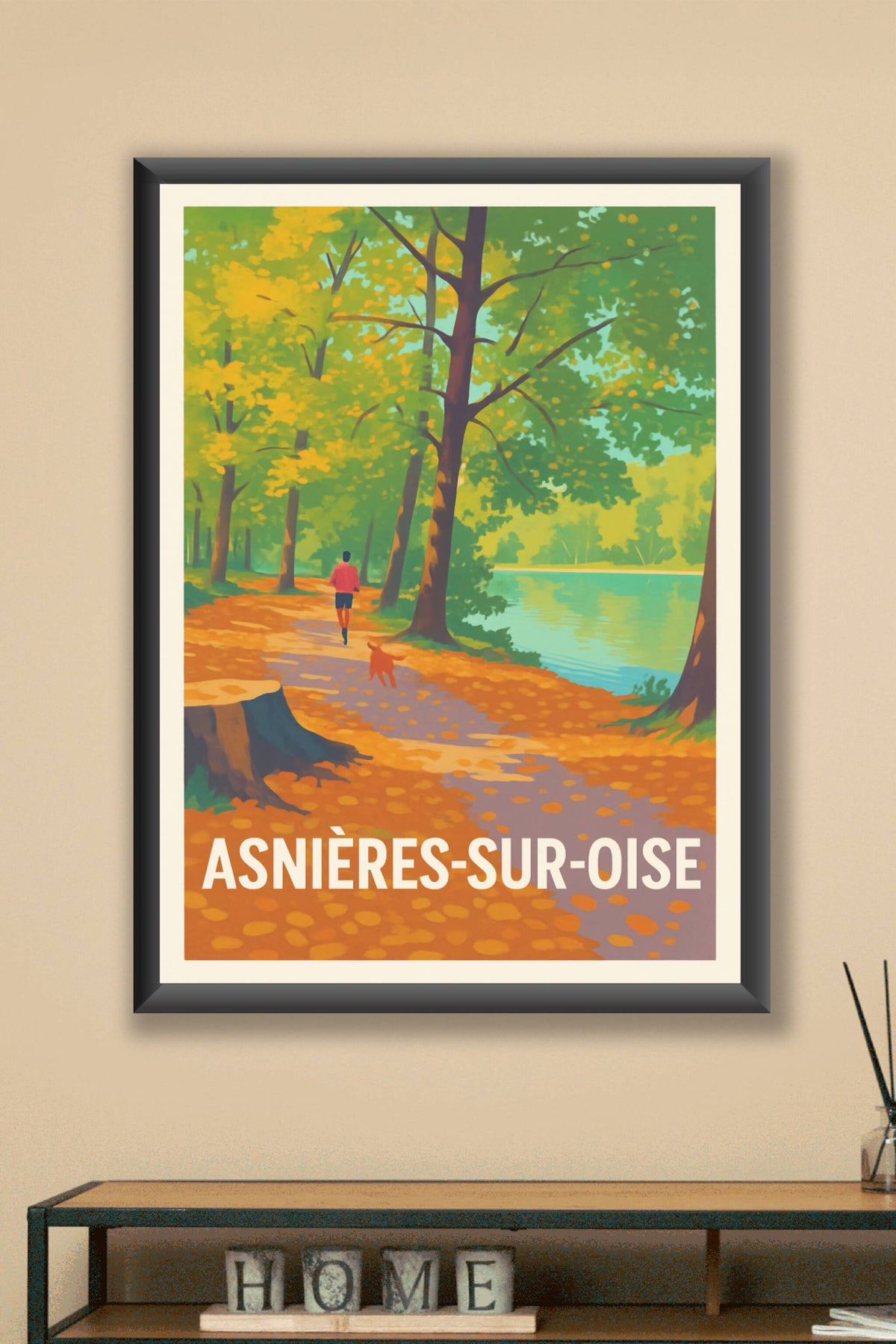 Affiche Asnières-sur-Oise — Promenade en forêt au bord de l'eau · poster d'art de Asnières-sur-Oise
