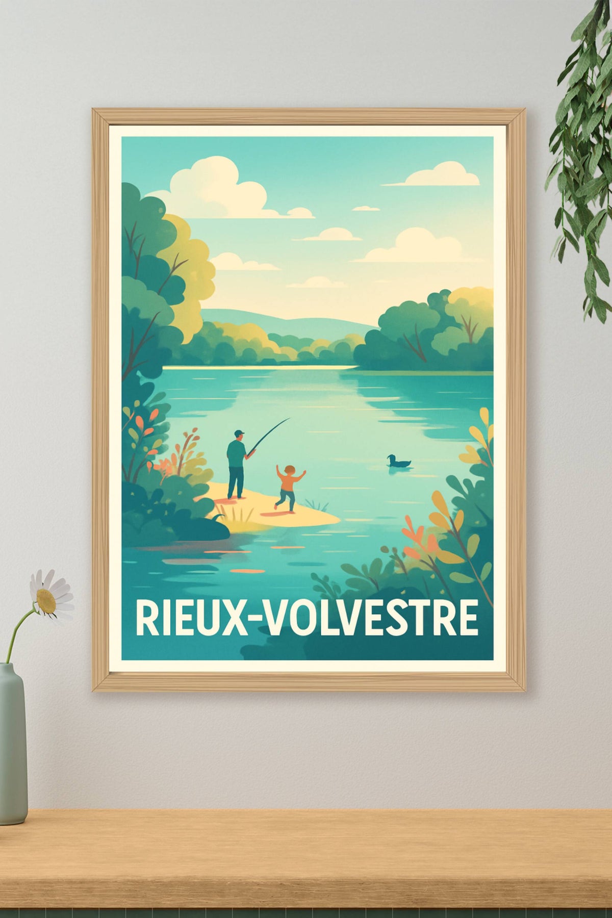 Affiche Rieux-Volvestre — Instant de pêche et nature paisible · poster d'art de Rieux-Volvestre