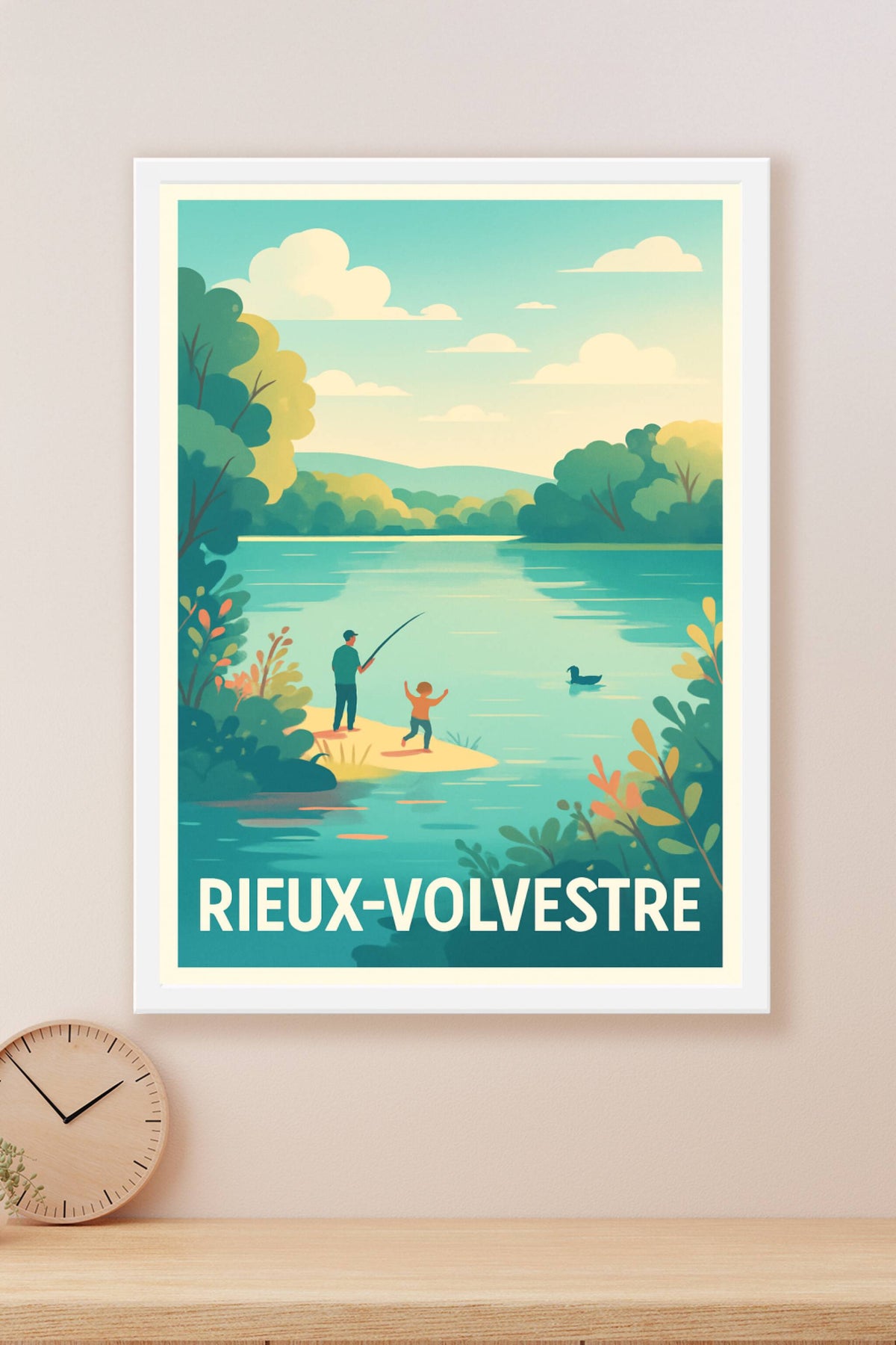 Affiche Rieux-Volvestre — Instant de pêche et nature paisible · poster d'art de Rieux-Volvestre