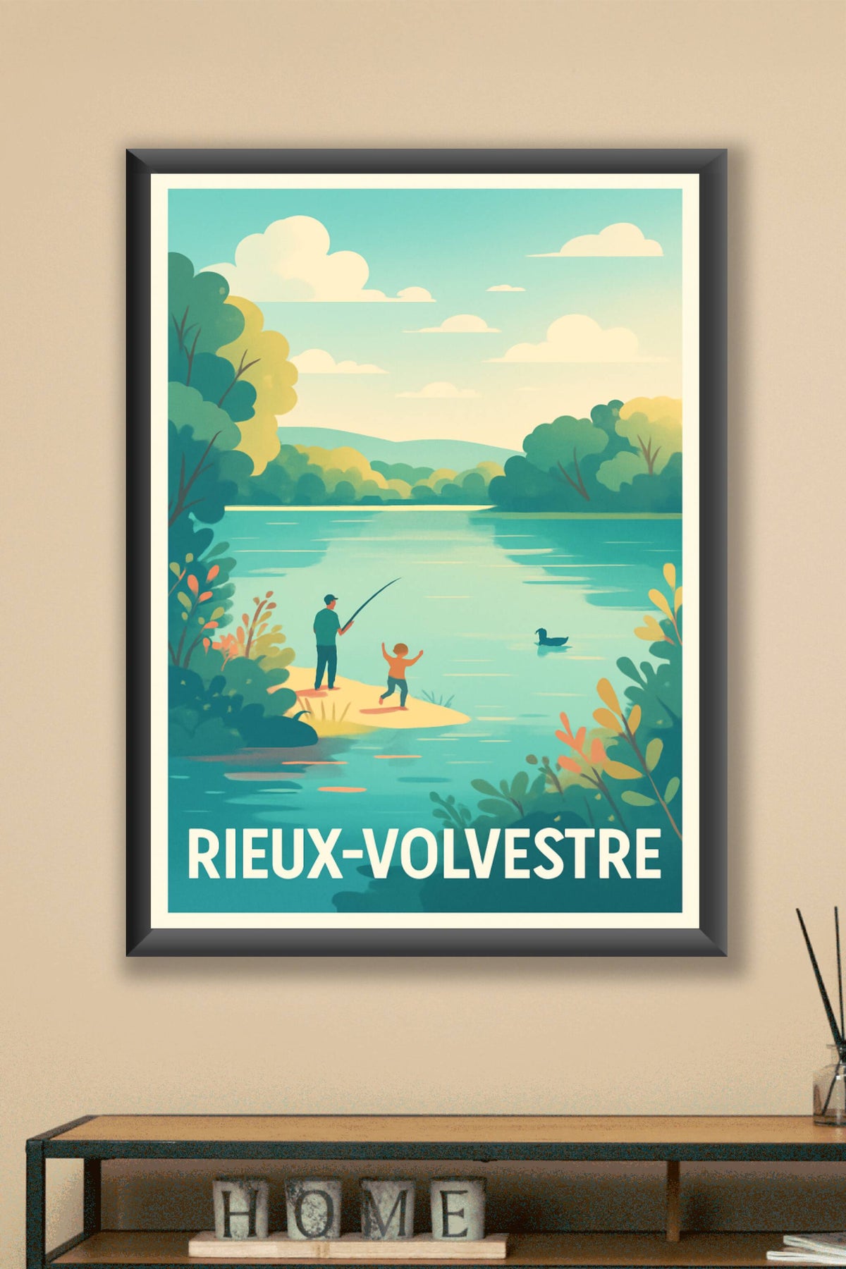 Affiche Rieux-Volvestre — Instant de pêche et nature paisible · poster d'art de Rieux-Volvestre