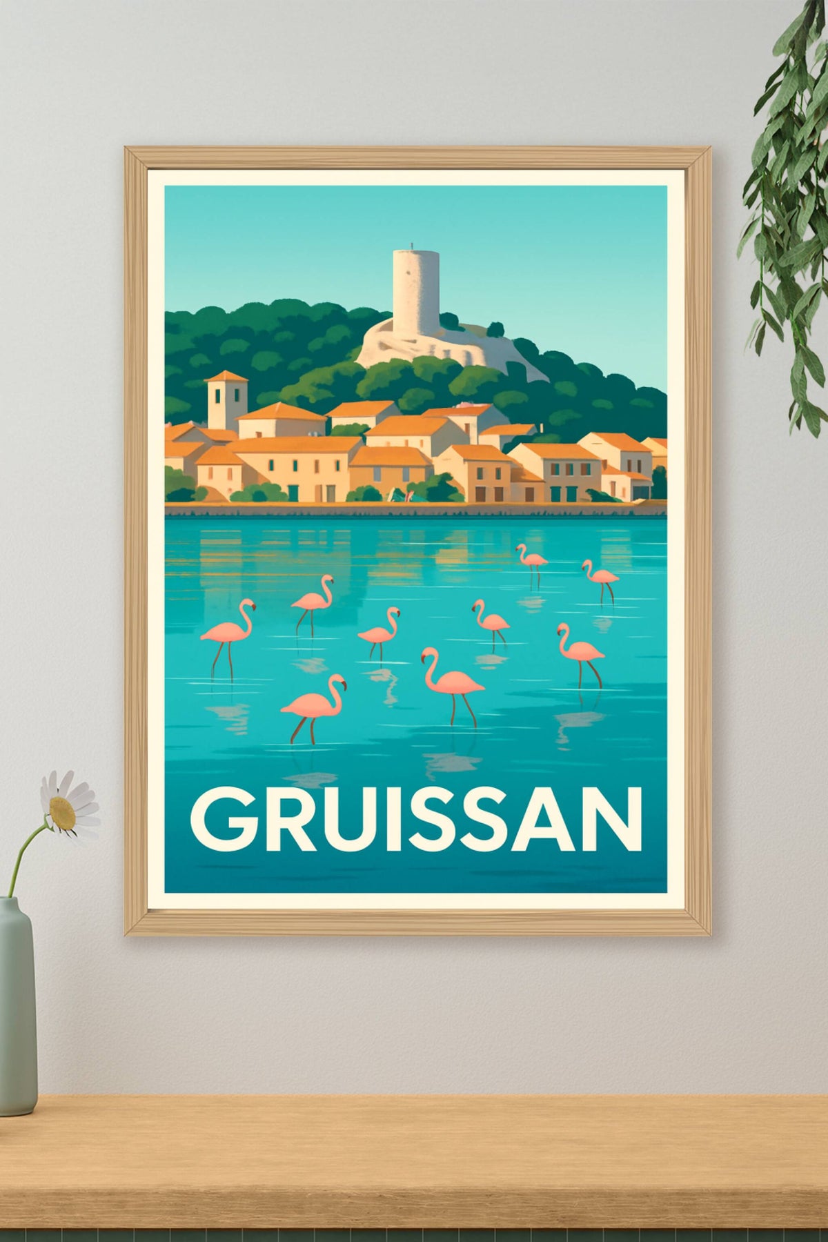 Affiche Gruissan — Havre de paix et flamants roses · poster d'art de Gruissan