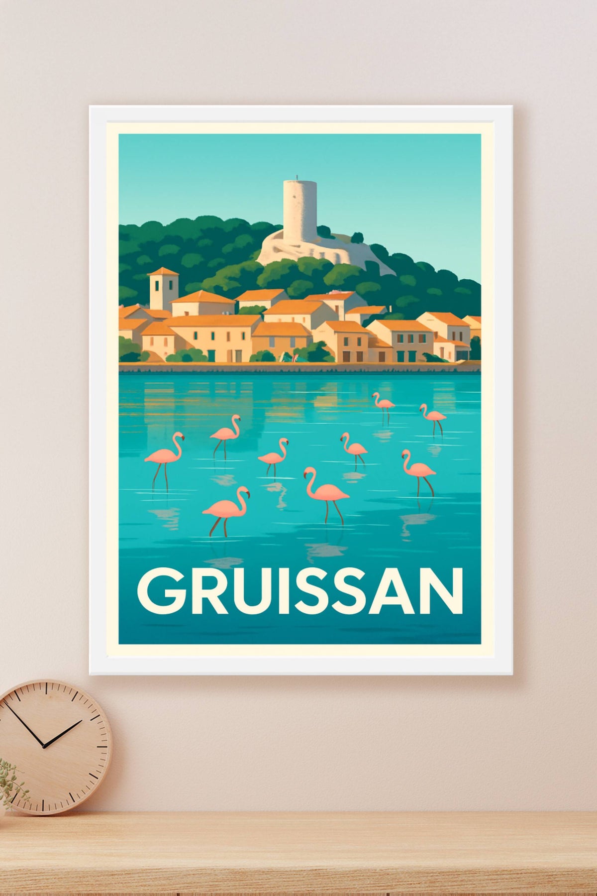 Affiche Gruissan — Havre de paix et flamants roses · poster d'art de Gruissan
