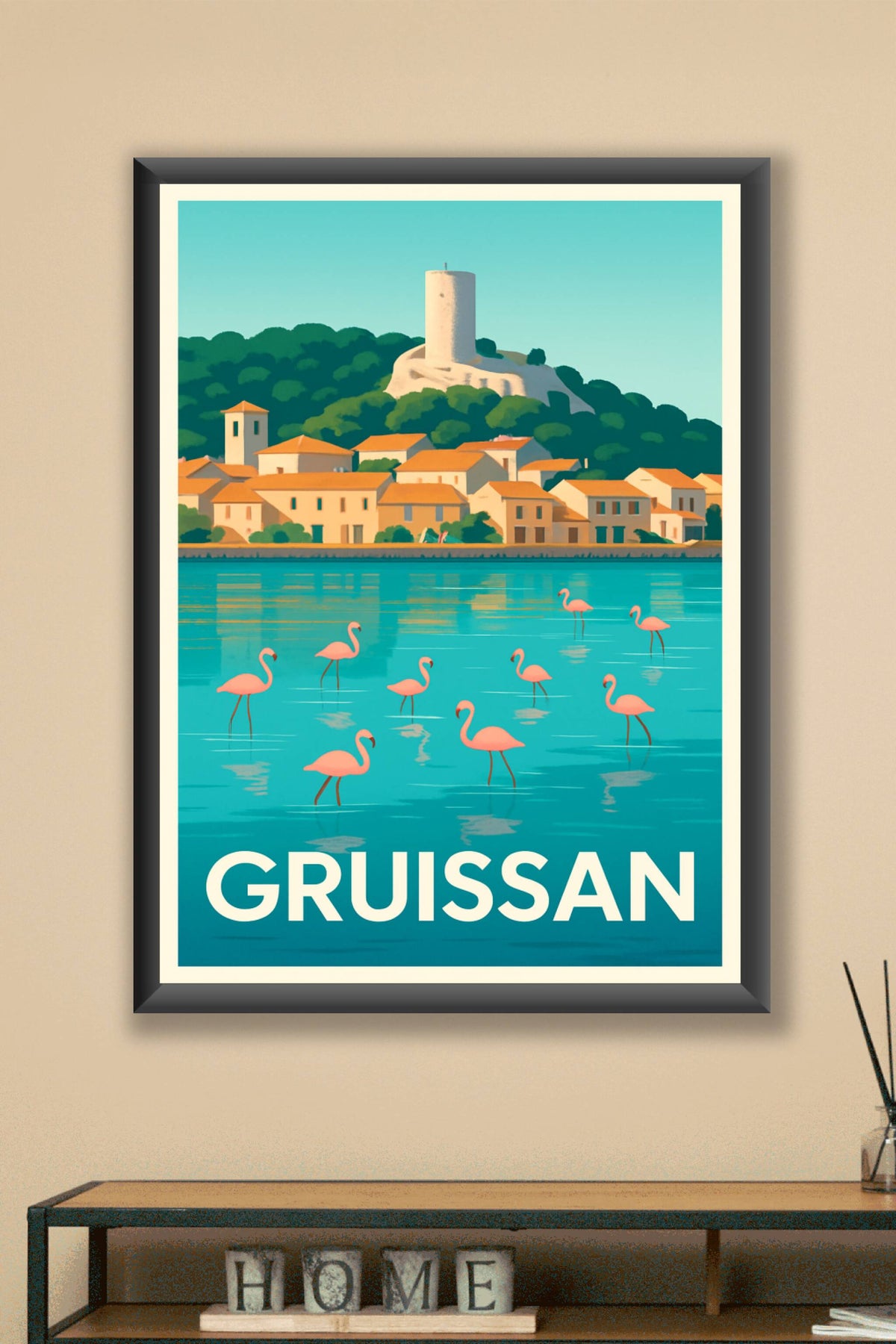 Affiche Gruissan — Havre de paix et flamants roses · poster d'art de Gruissan