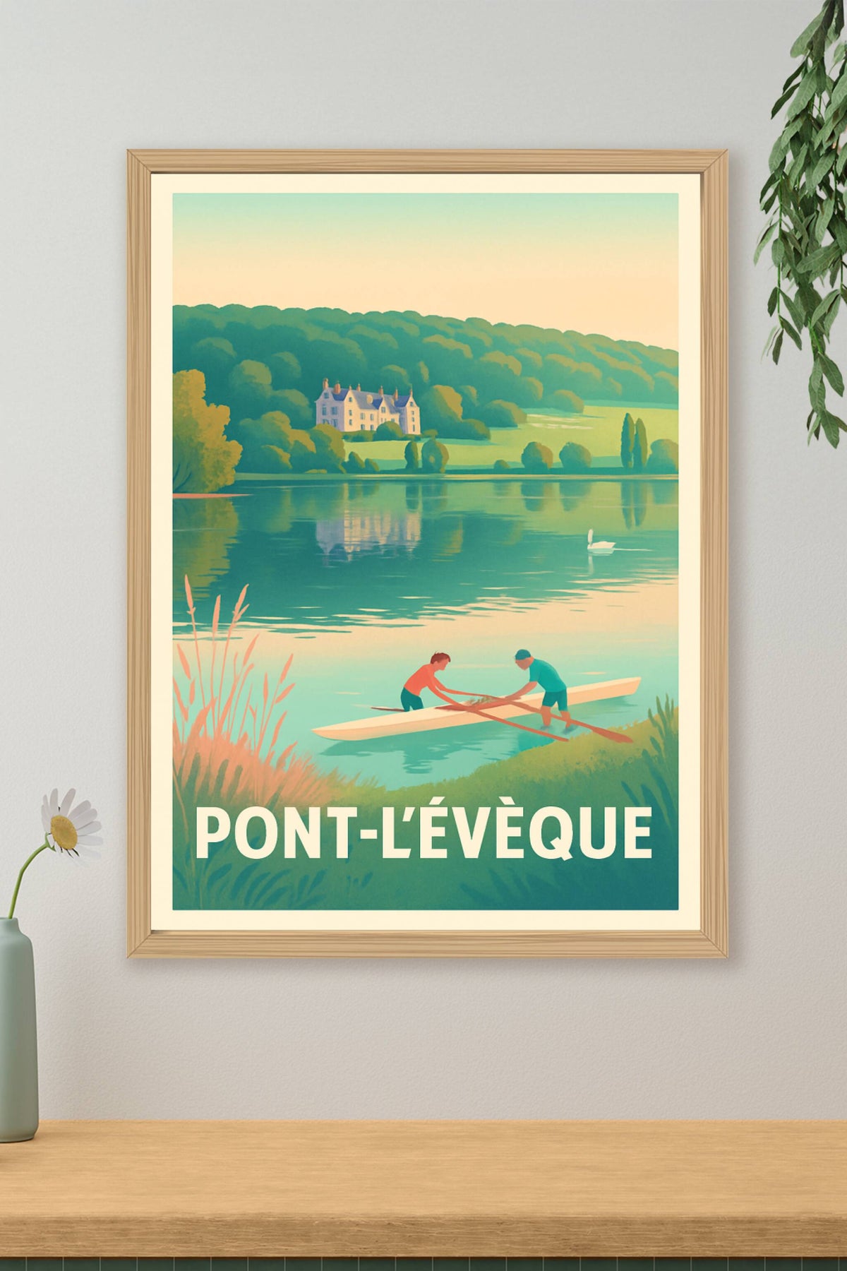 Affiche Pont-l'Évêque — Tranquillité au fil de l'eau · poster d'art de Pont-l'Évêque