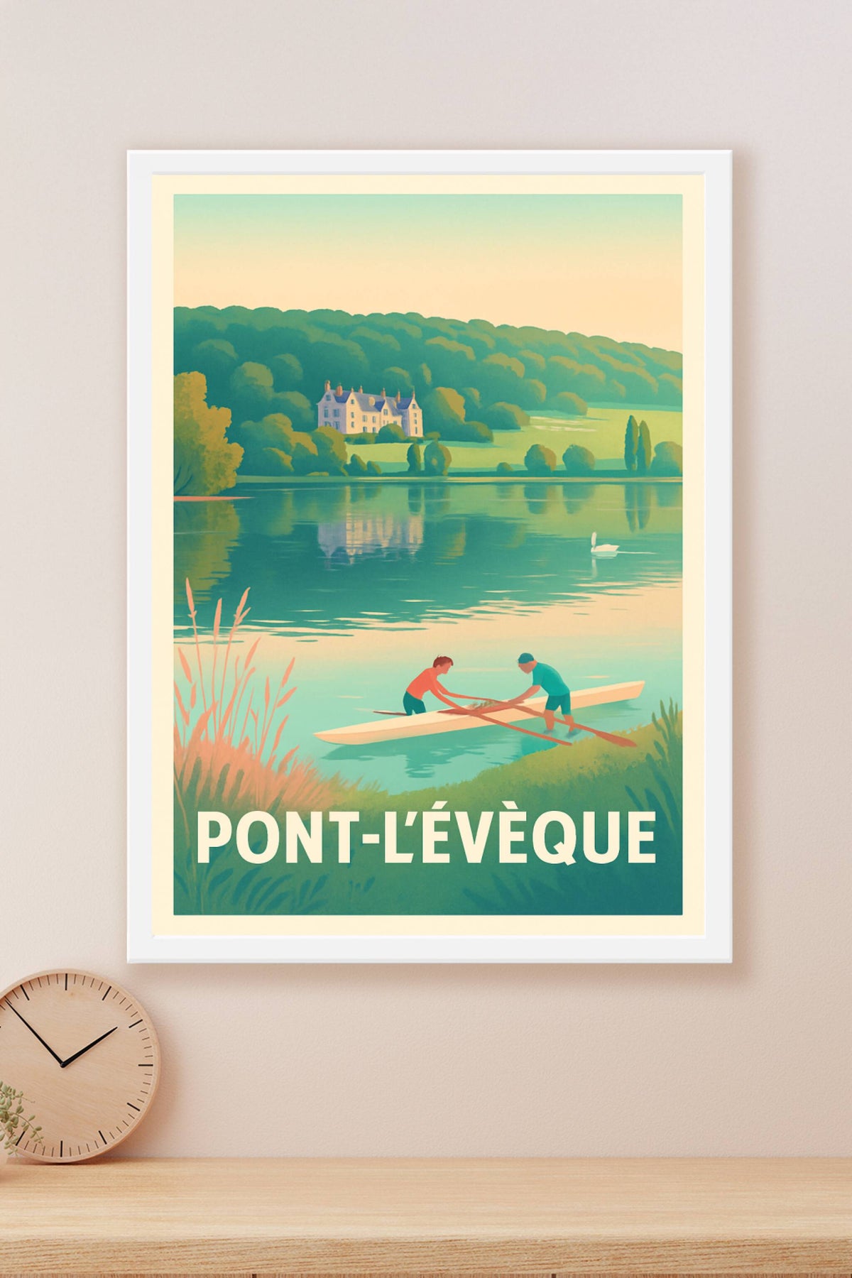 Affiche Pont-l'Évêque — Tranquillité au fil de l'eau · poster d'art de Pont-l'Évêque
