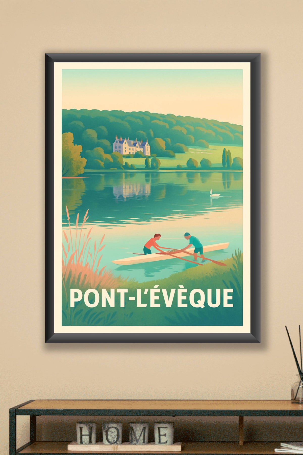 Affiche Pont-l'Évêque — Tranquillité au fil de l'eau · poster d'art de Pont-l'Évêque