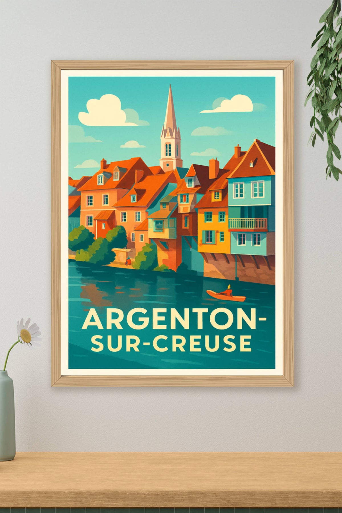 Affiche Argenton-sur-Creuse — Charme coloré au fil de l'eau · poster d'art de Argenton-sur-Creuse