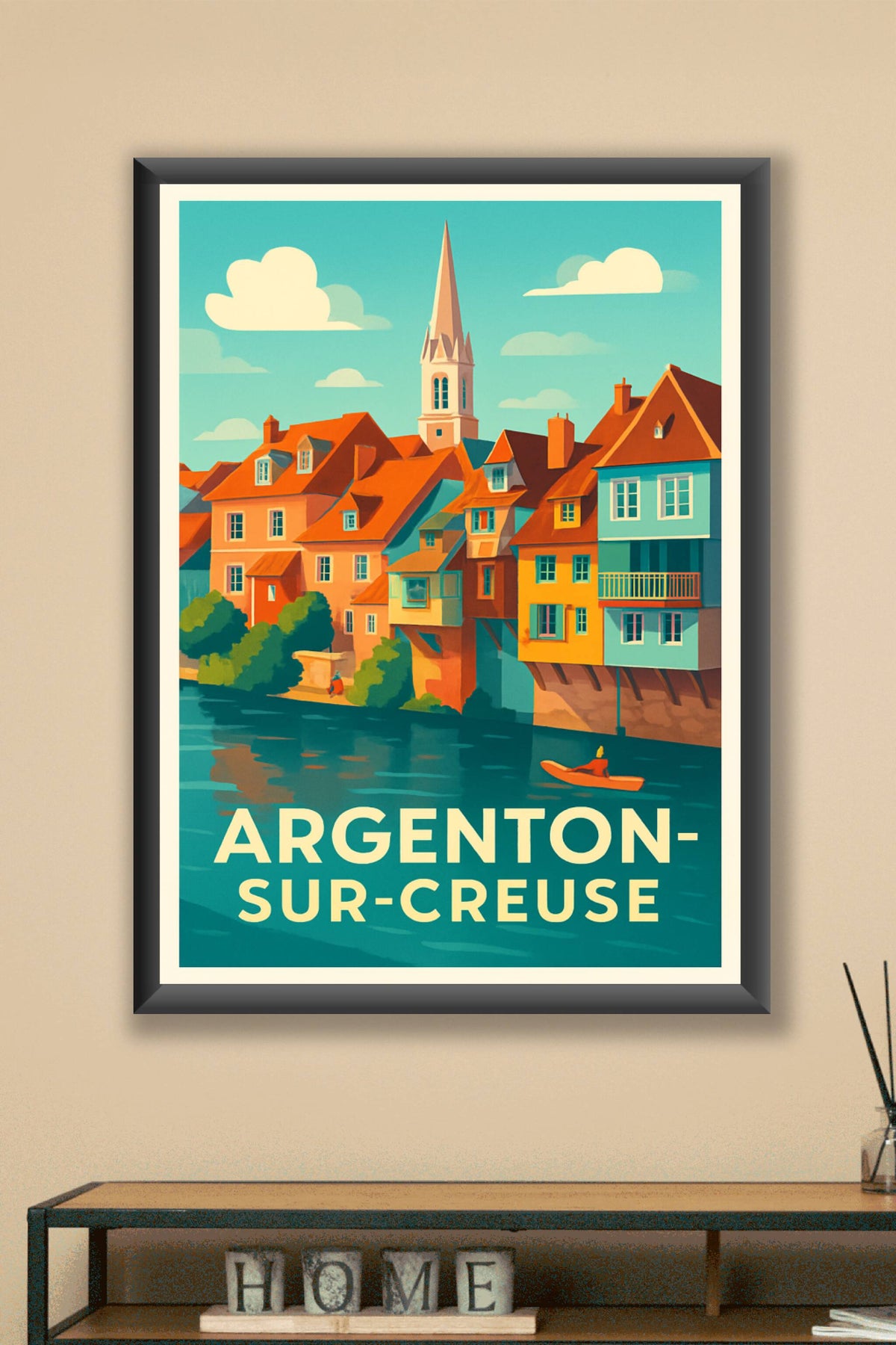 Affiche Argenton-sur-Creuse — Charme coloré au fil de l'eau · poster d'art de Argenton-sur-Creuse
