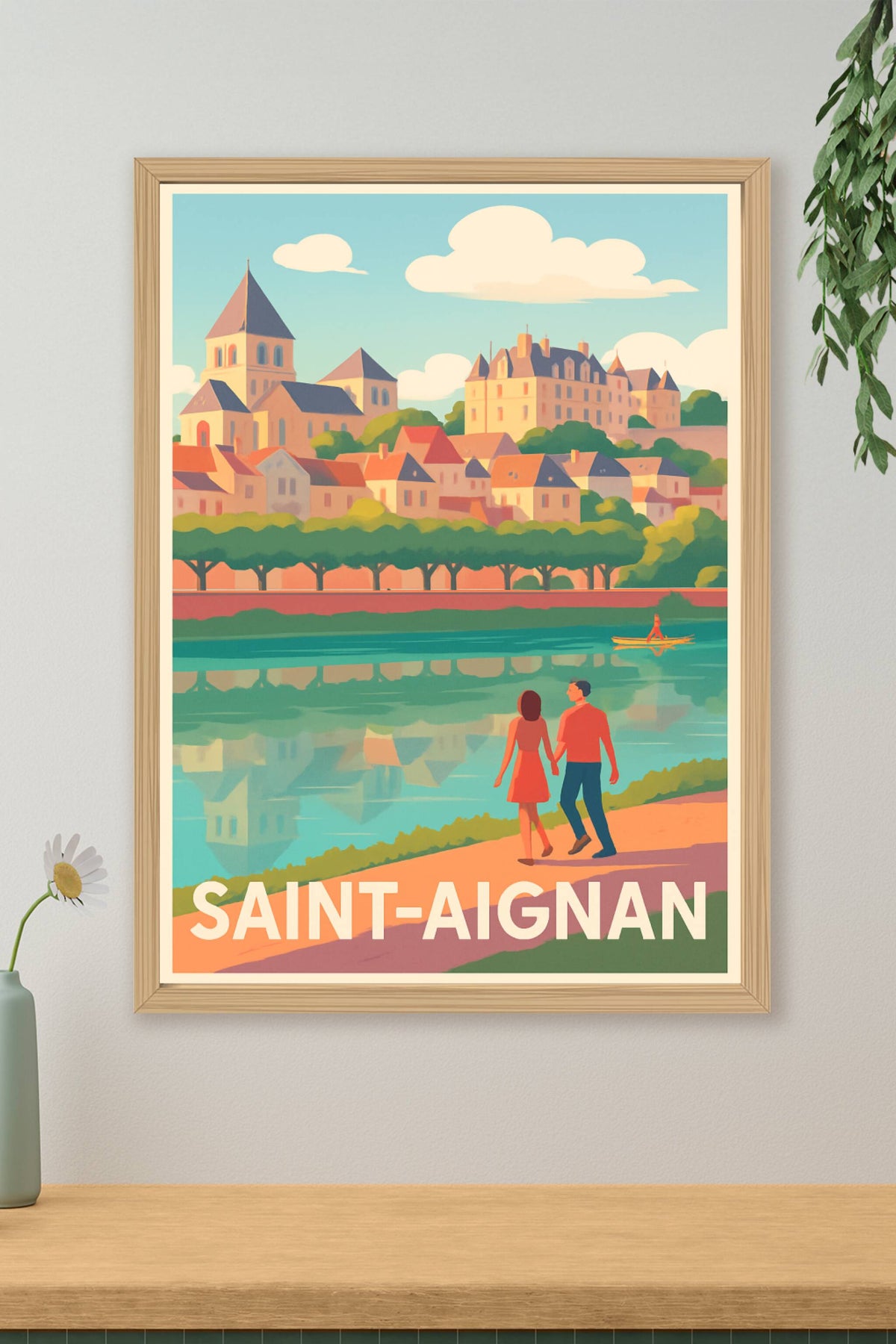 Affiche Saint-Aignan — Promenade romantique au bord de l'eau · poster d'art de Saint-Aignan