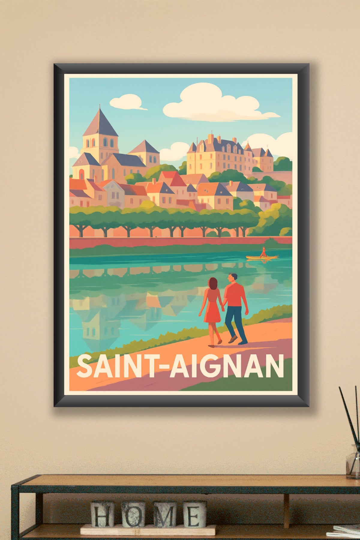 Affiche Saint-Aignan — Promenade romantique au bord de l'eau · poster d'art de Saint-Aignan