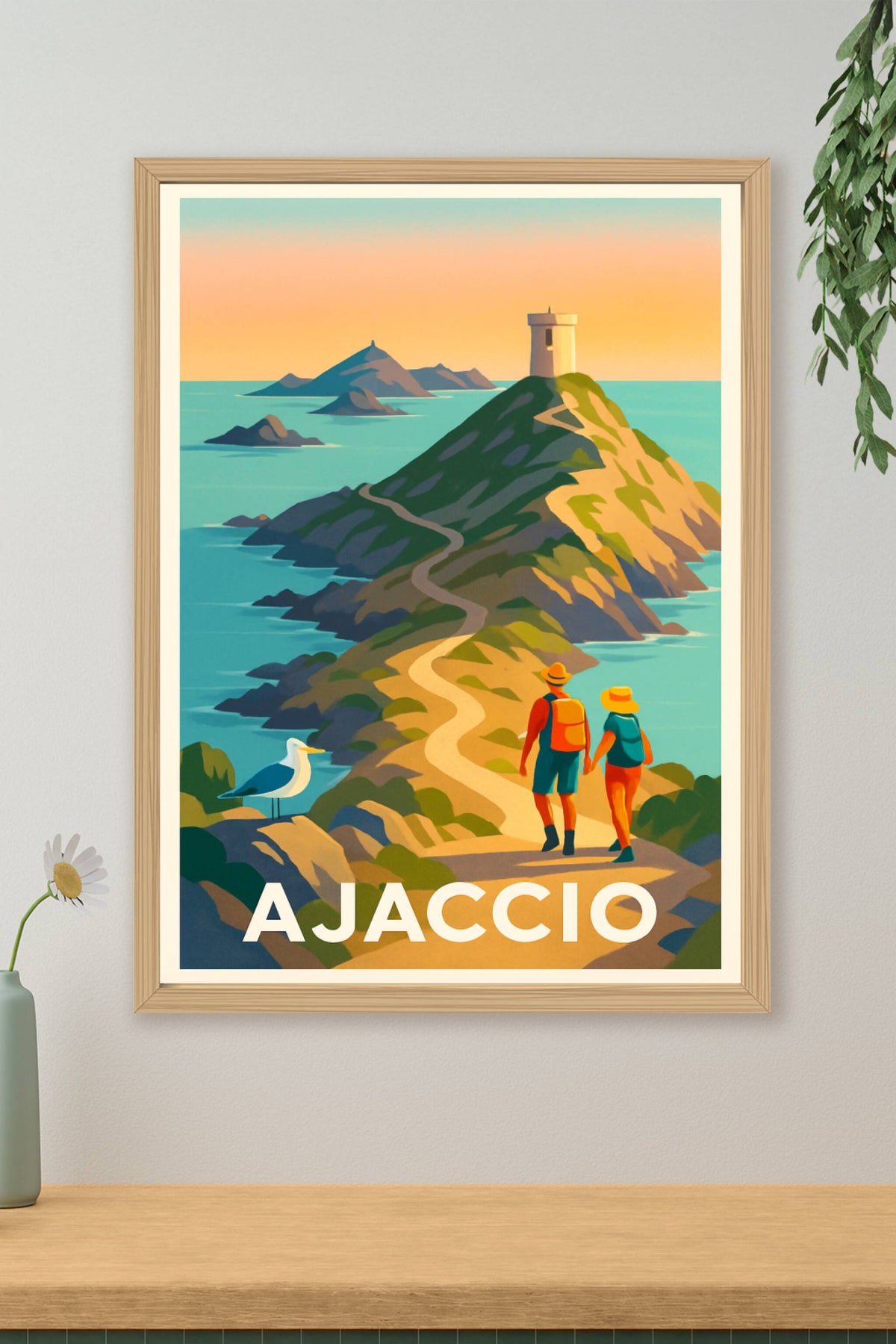 Affiche Ajaccio — Randonnée au cœur des paysages côtiers · poster d'art de Ajaccio