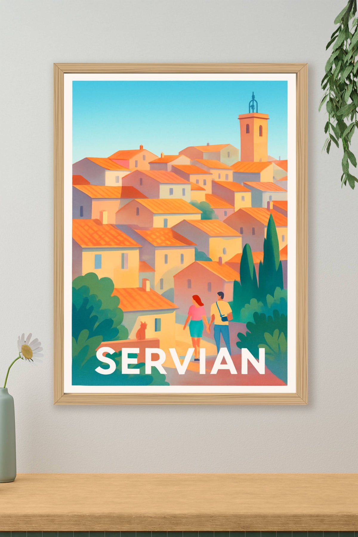 Affiche Servian — Promenade ensoleillée au cœur du village · poster d'art de Servian